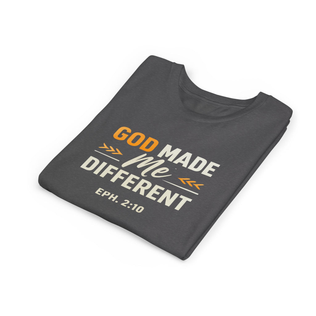 Girls Youth Tee – "God Made Me Different" Christian Kids T‑Shirt (Eph. 2:10)