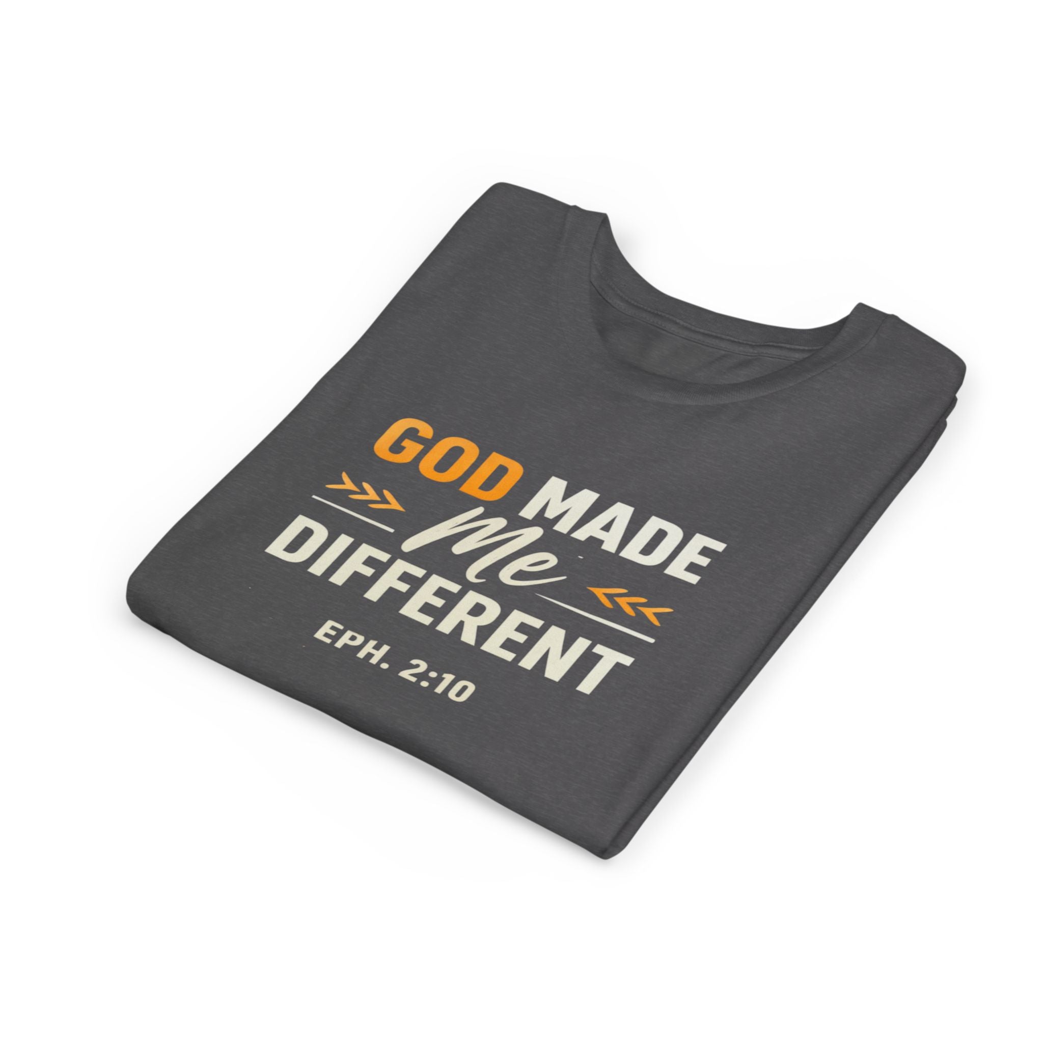 Girls Youth Tee – "God Made Me Different" Christian Kids T‑Shirt (Eph. 2:10)