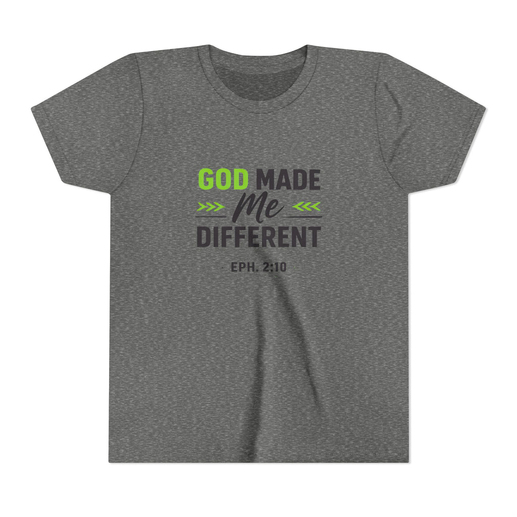 Boys Youth Tee - "God Made Me Different" Christian Faith Kids Shirt (Eph. 2:10)