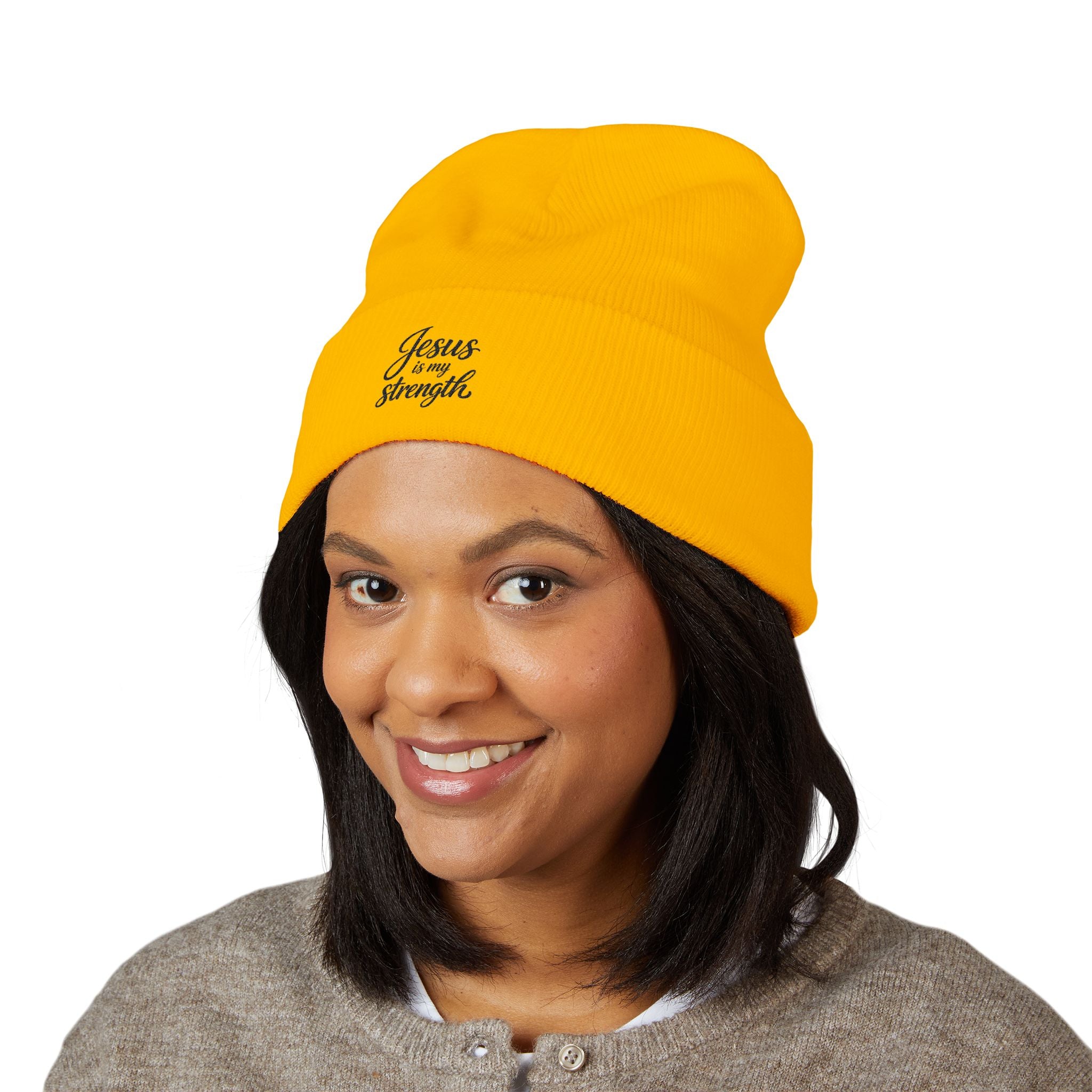 Embroidered 'Jesus Is My Strength' Cuffed Beanie