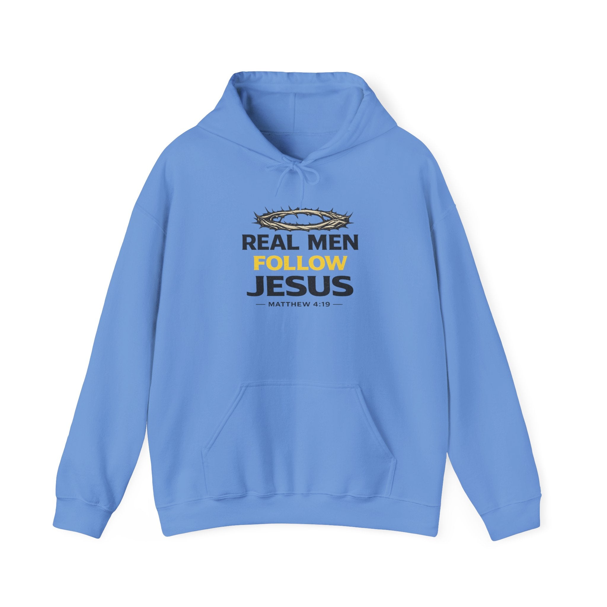 Real Men Follow Jesus Hoodie — Christian Faith Sweatshirt (Matthew 4:19)