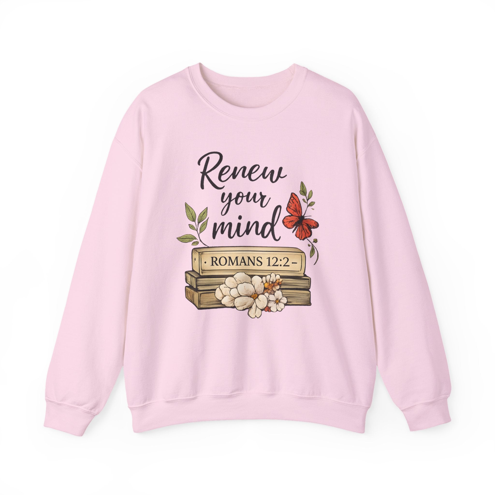 Womens Crewneck Sweatshirt - "Renew Your Mind" Romans 12:2 Floral Christian Pullover