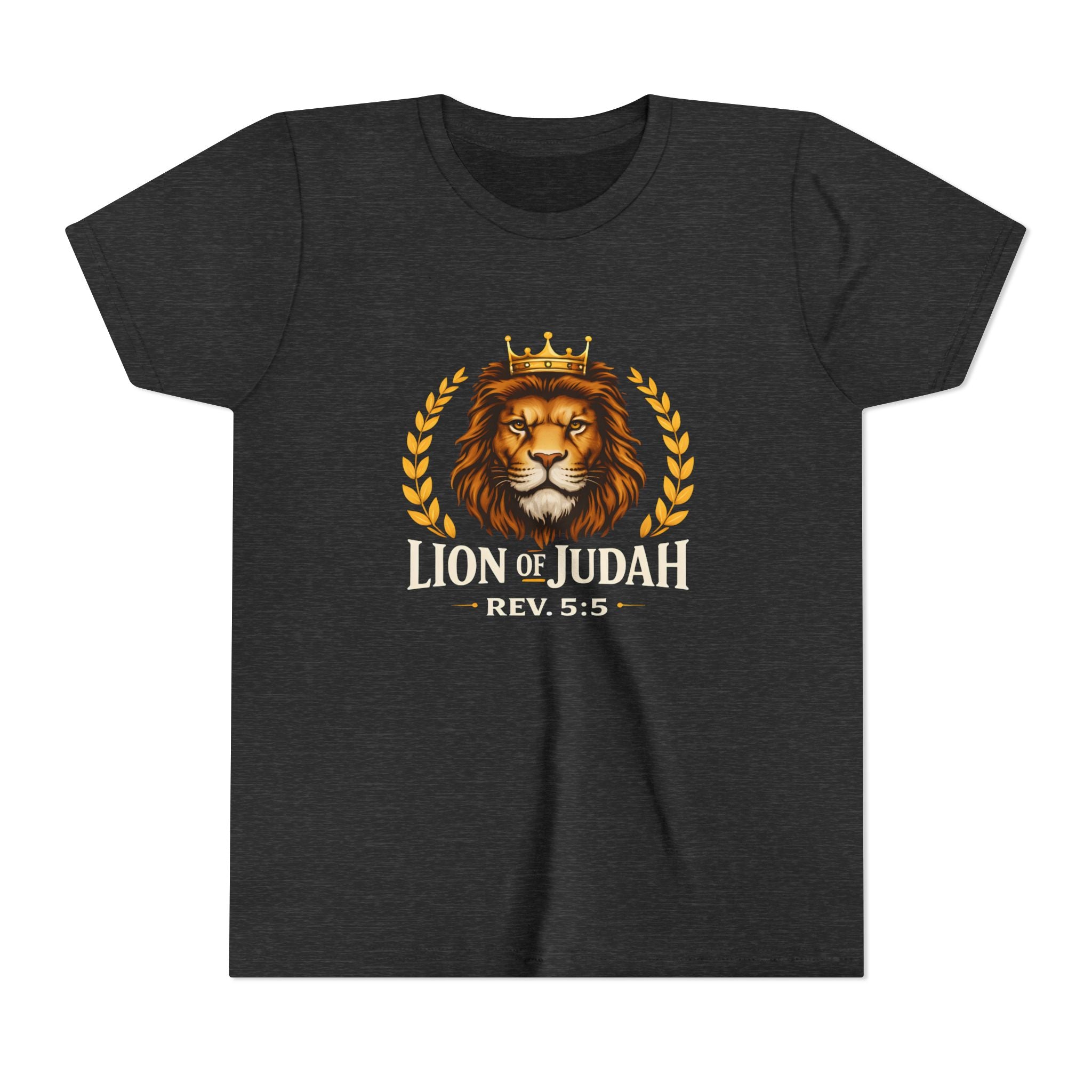 Boys Youth T-Shirt — 'Lion of Judah' Crowned Lion Biblical Tee (Rev. 5:5)