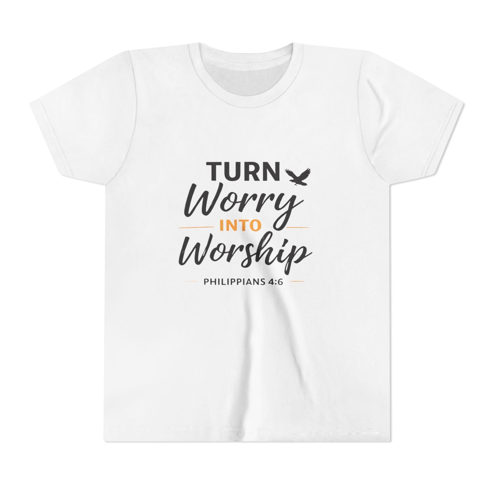 Boys Youth Tee - "Turn Worry Into Worship" Philippians 4:6 Christian Kids Shirt