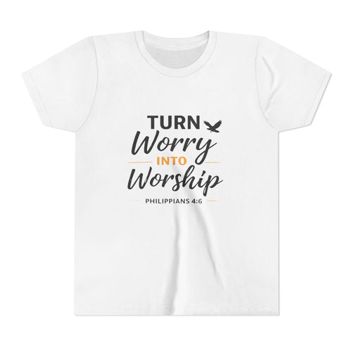 Boys Youth Tee - "Turn Worry Into Worship" Philippians 4:6 Christian Kids Shirt
