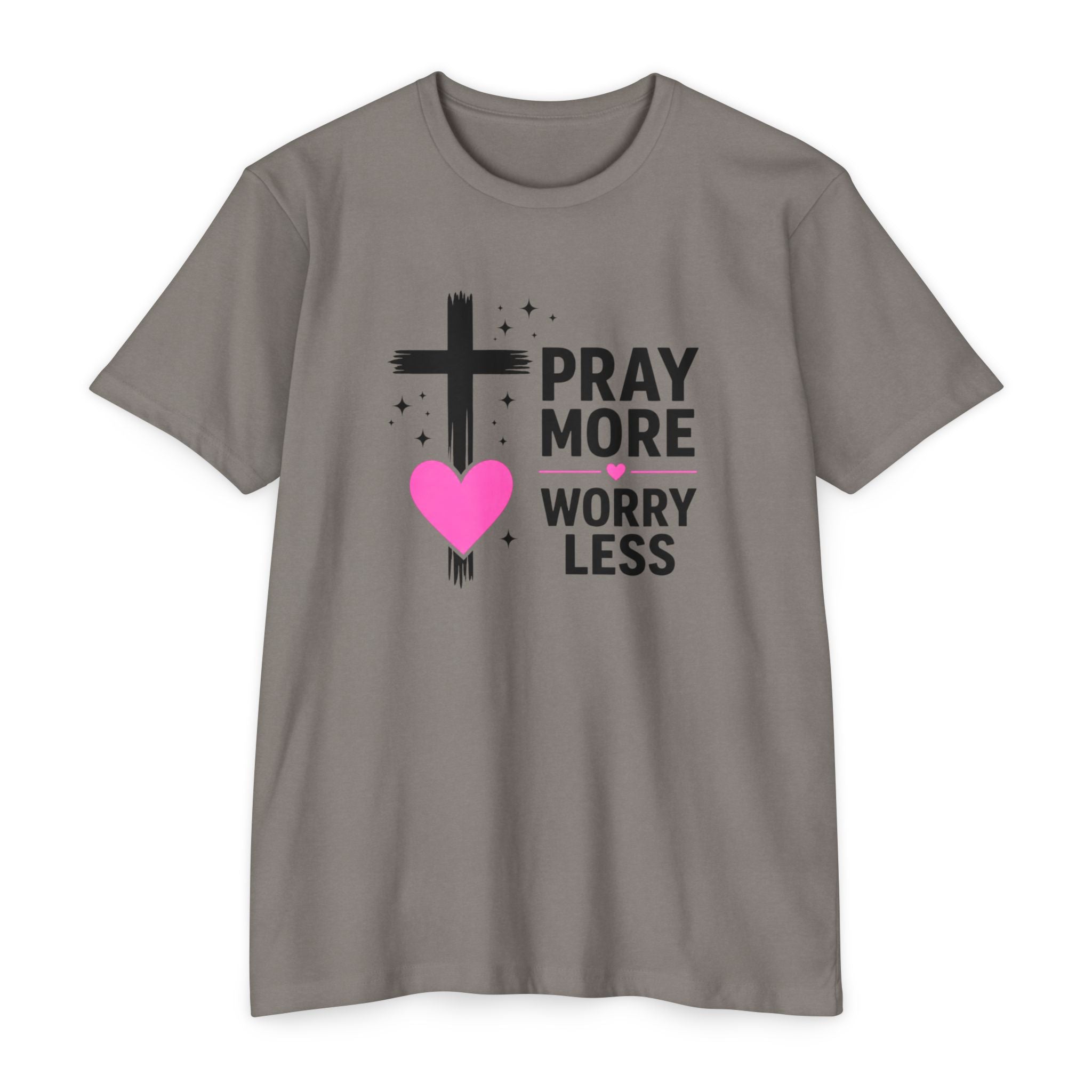 Womens Pray More Worry Less Heart  T-shirt | Faith Christian tee