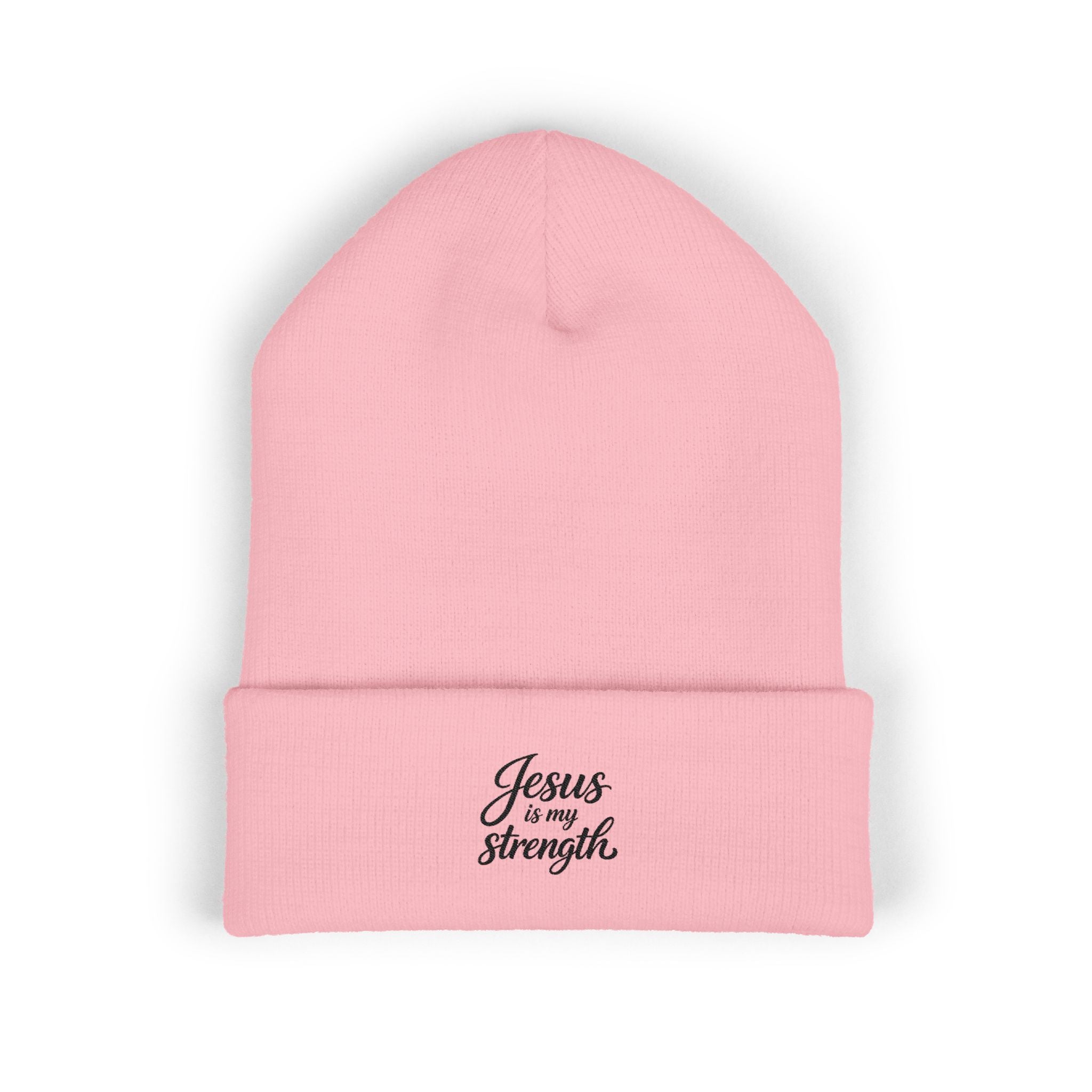 Embroidered 'Jesus Is My Strength' Cuffed Beanie