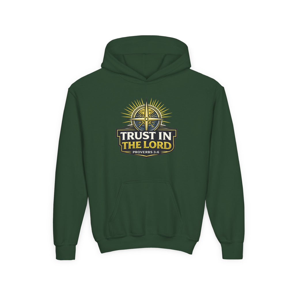 Youth Hoodie — "Trust in the Lord" Christian Compass Sweatshirt (Proverbs 3:5)