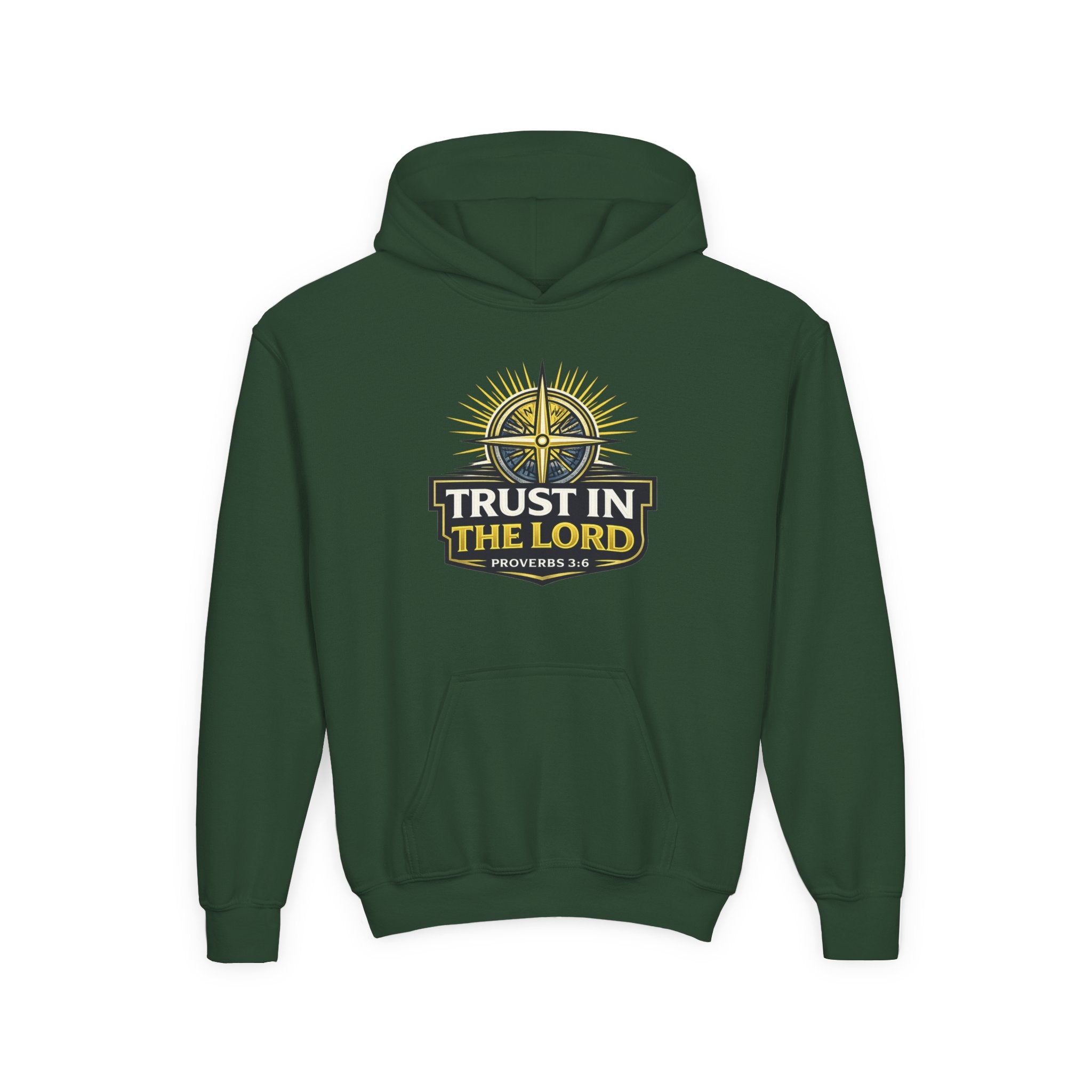 Youth Hoodie — "Trust in the Lord" Christian Compass Sweatshirt (Proverbs 3:5)