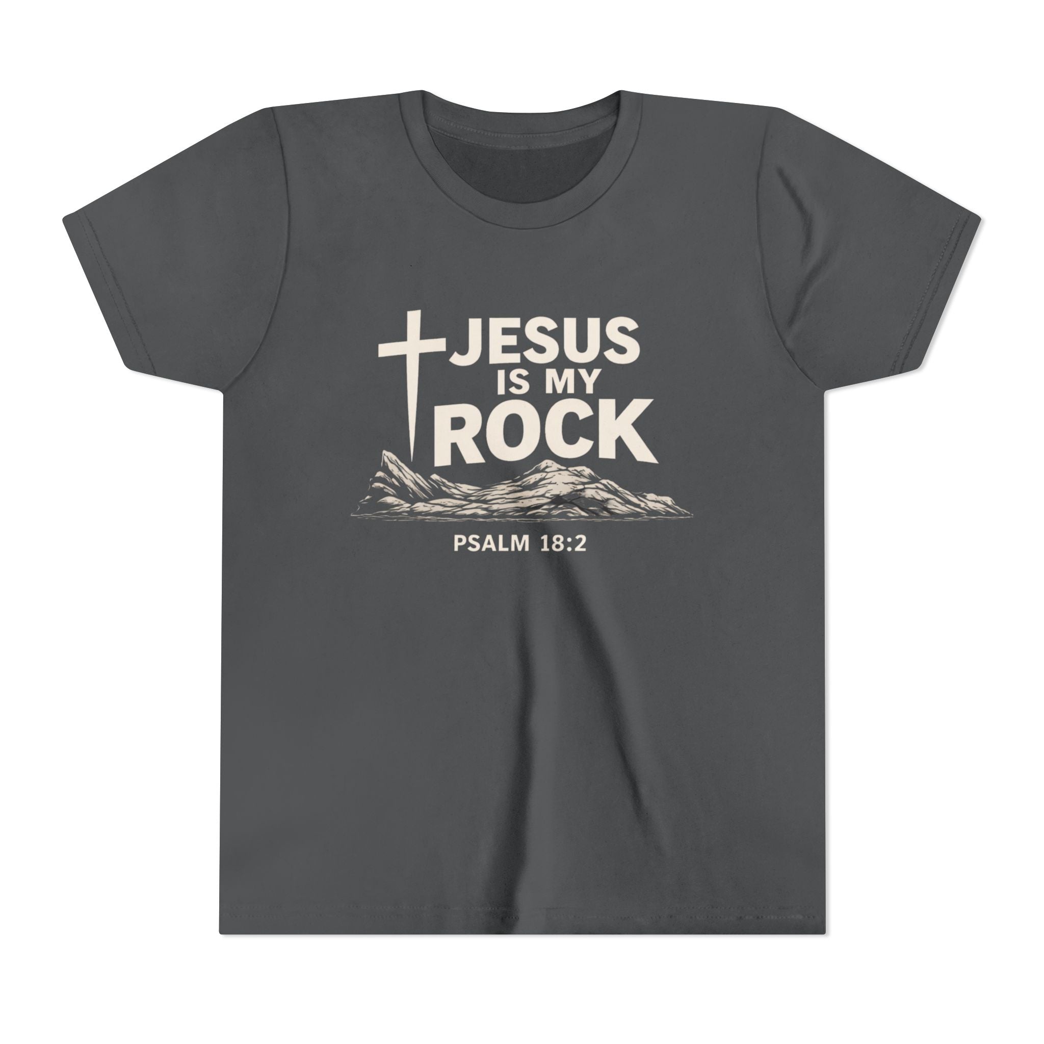 Girls Youth Tee — "Jesus Is My Rock" Psalm 18:2 Christian Kids T-Shirt