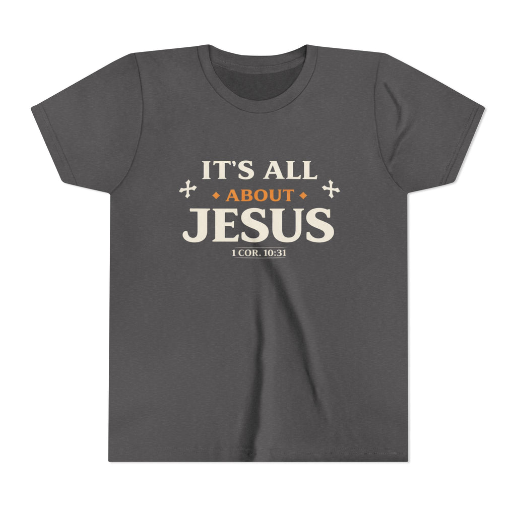 Boys Youth Tee - "It's All About Jesus" Christian Kids Shirt (1 Cor. 10:31)