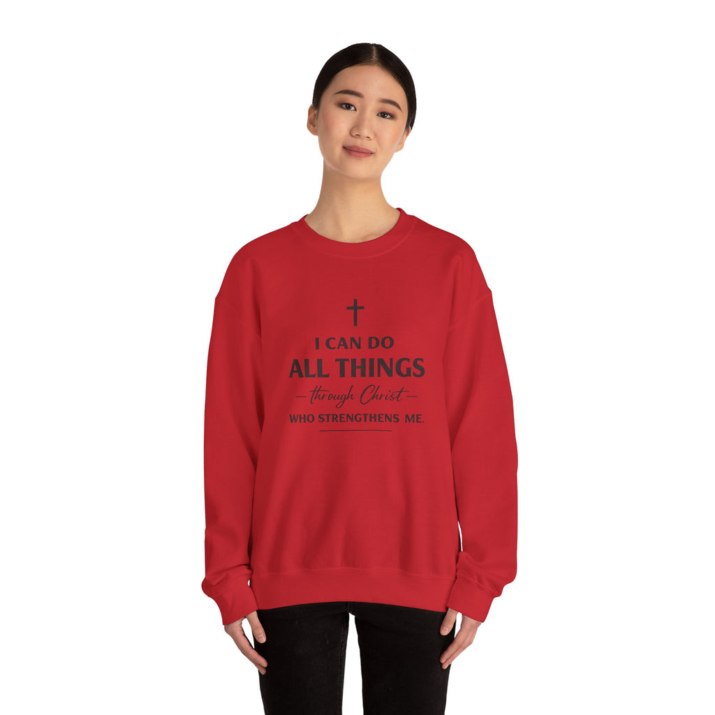 Womens Christian Crewneck Sweatshirt - "I Can Do All Things Through Christ" Inspirational Faith Pullover