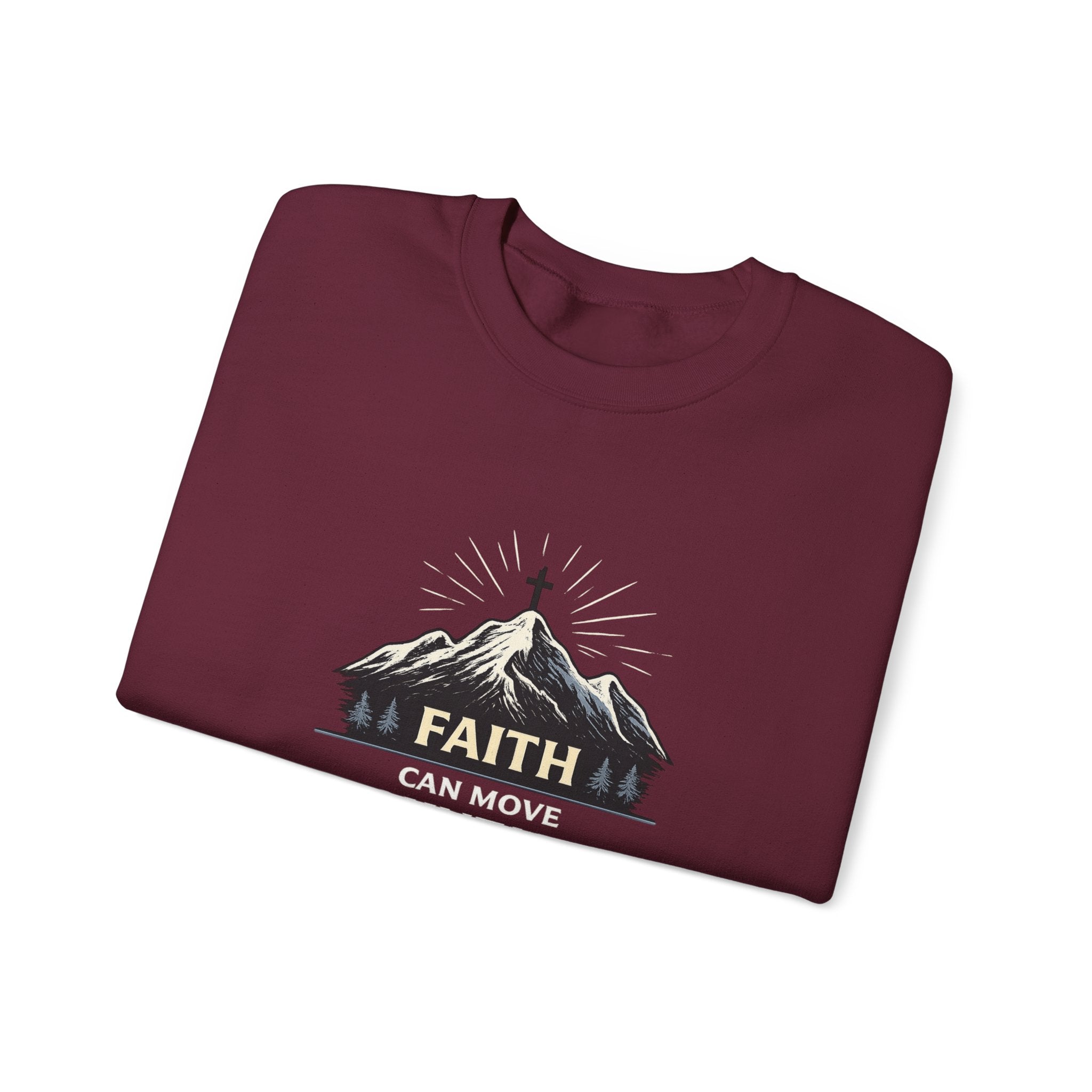 Womens Faith Can Move Mountains Crewneck Sweatshirt – Christian Inspirational Pullover