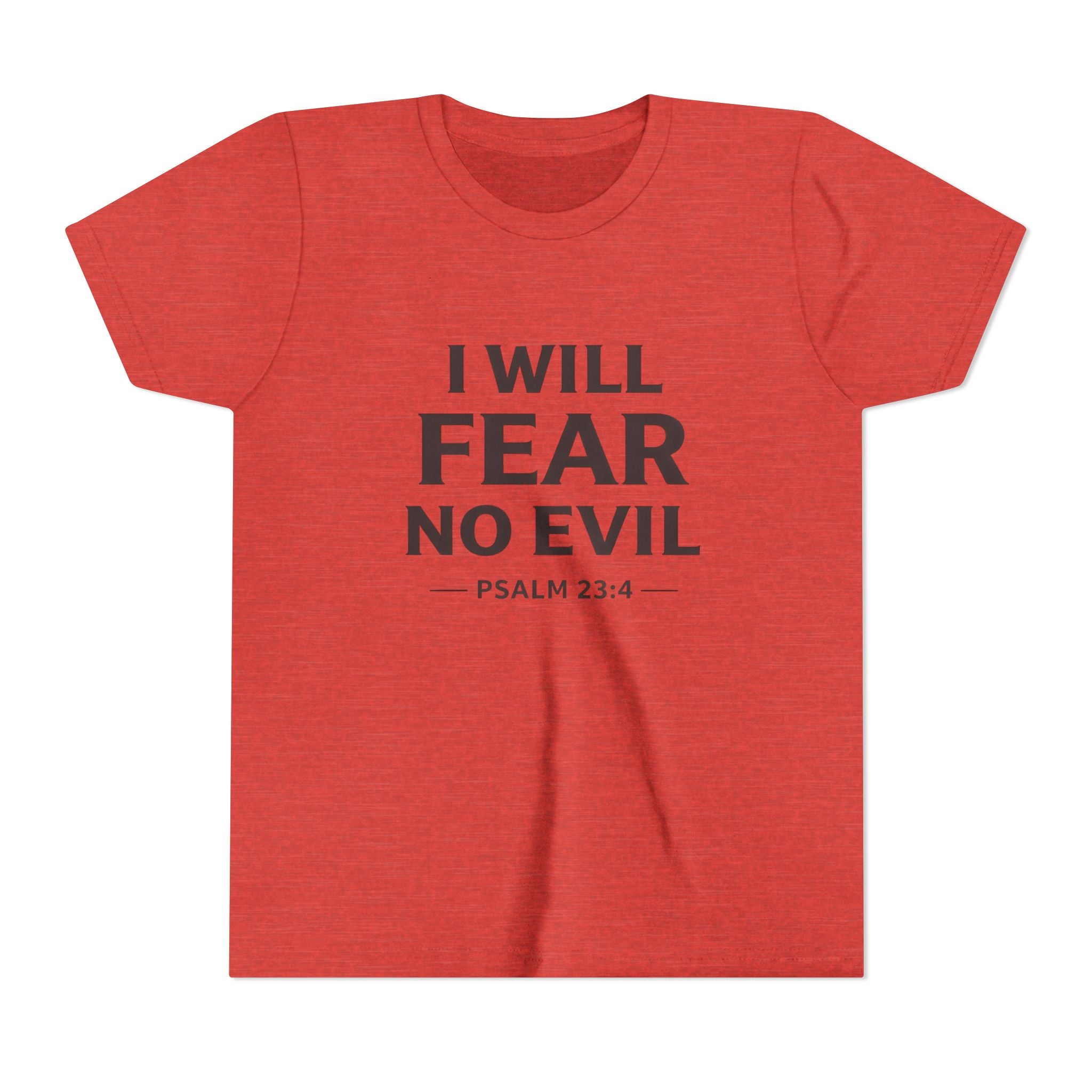 Boys Youth Tee – “I Will Fear No Evil” Psalm 23:4 Christian Faith Shirt
