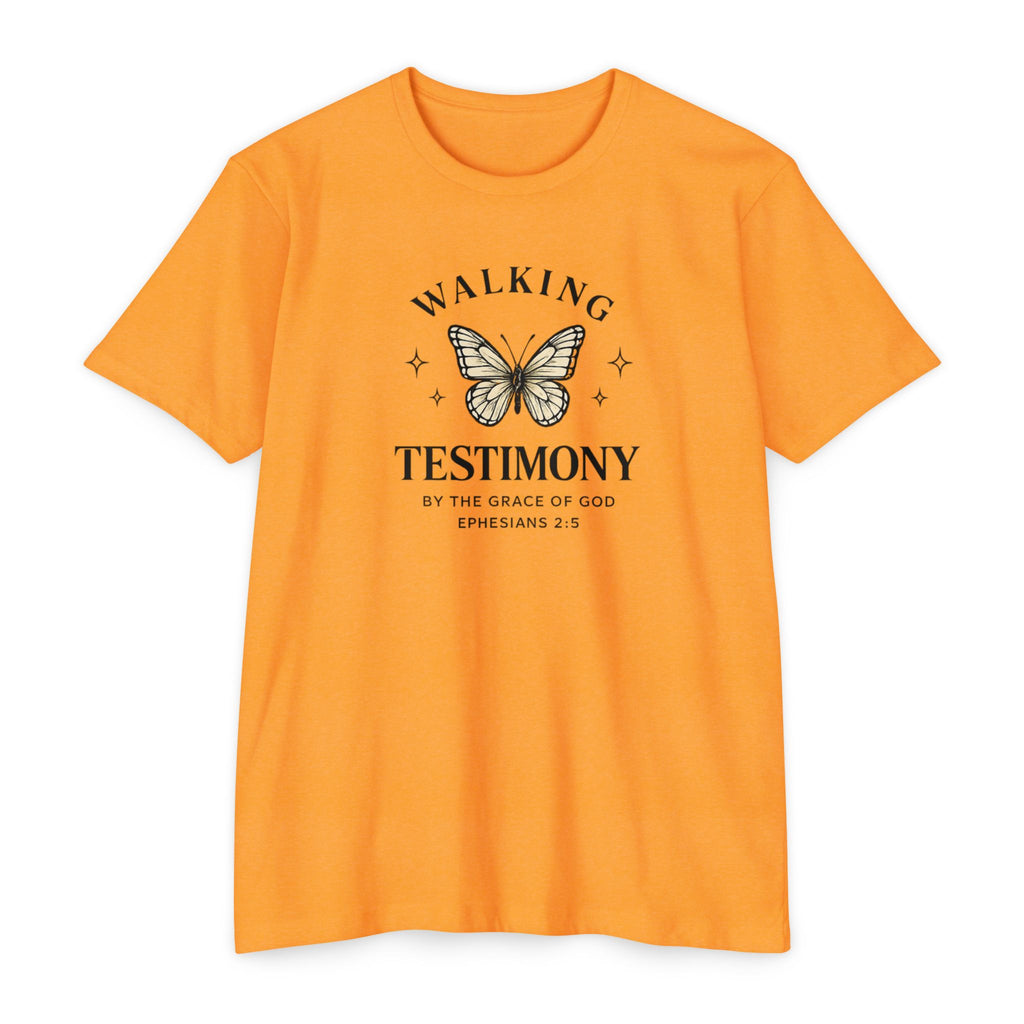 Womens Walking Testimony T-Shirt — “By the Grace of God” Christian Tee (Ephesians 2:8)