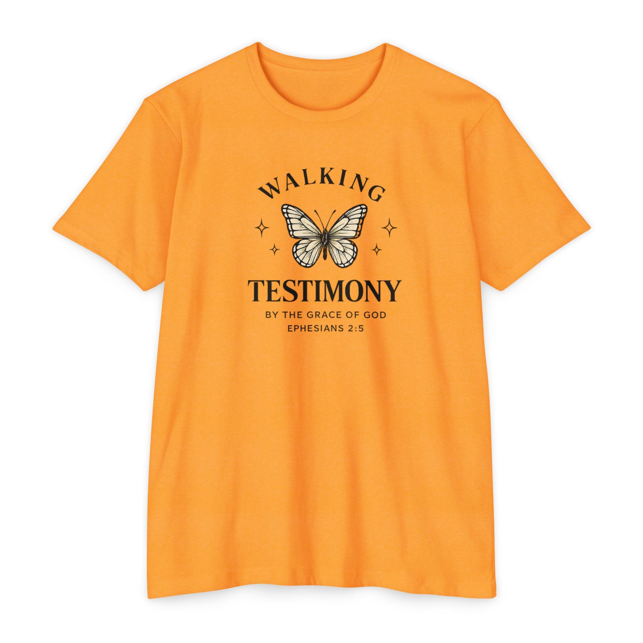 Womens Walking Testimony T-Shirt — “By the Grace of God” Christian Tee (Ephesians 2:8)