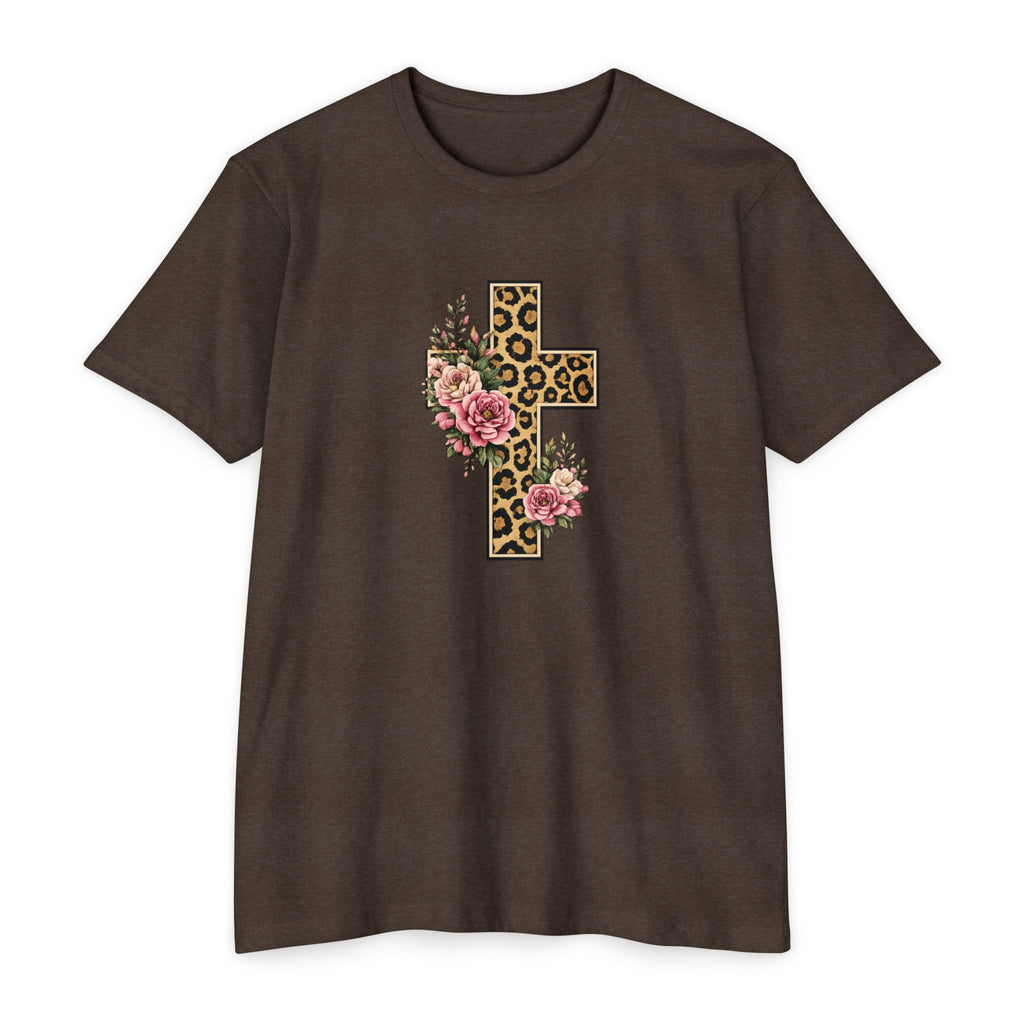 Womens Floral/ Leopard Cross T-Shirt Graphic Tee