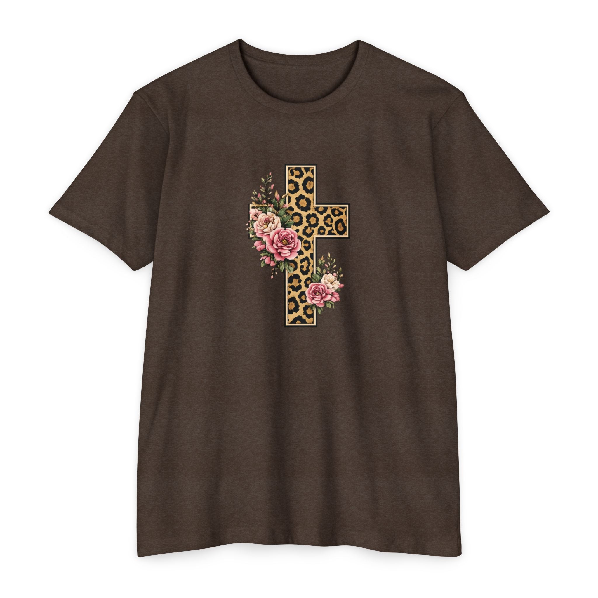 Womens Floral/ Leopard Cross T-Shirt Graphic Tee
