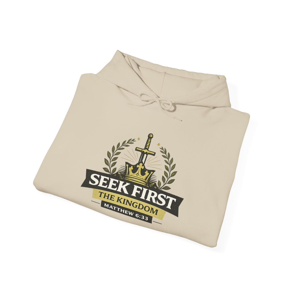 Mens Seek First the Kingdom Hoodie — Matthew 6:33 Christian Faith Pullover
