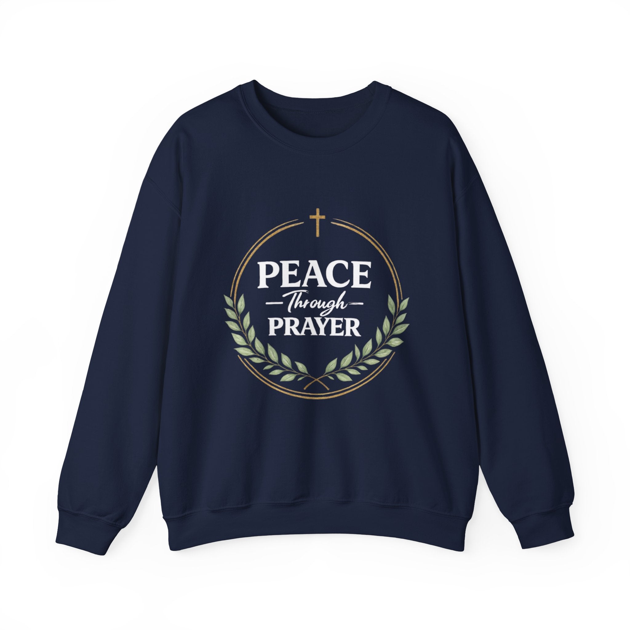 Womens Peace Through Prayer Crewneck Sweatshirt — Christian Faith Graphic Sweatshirt