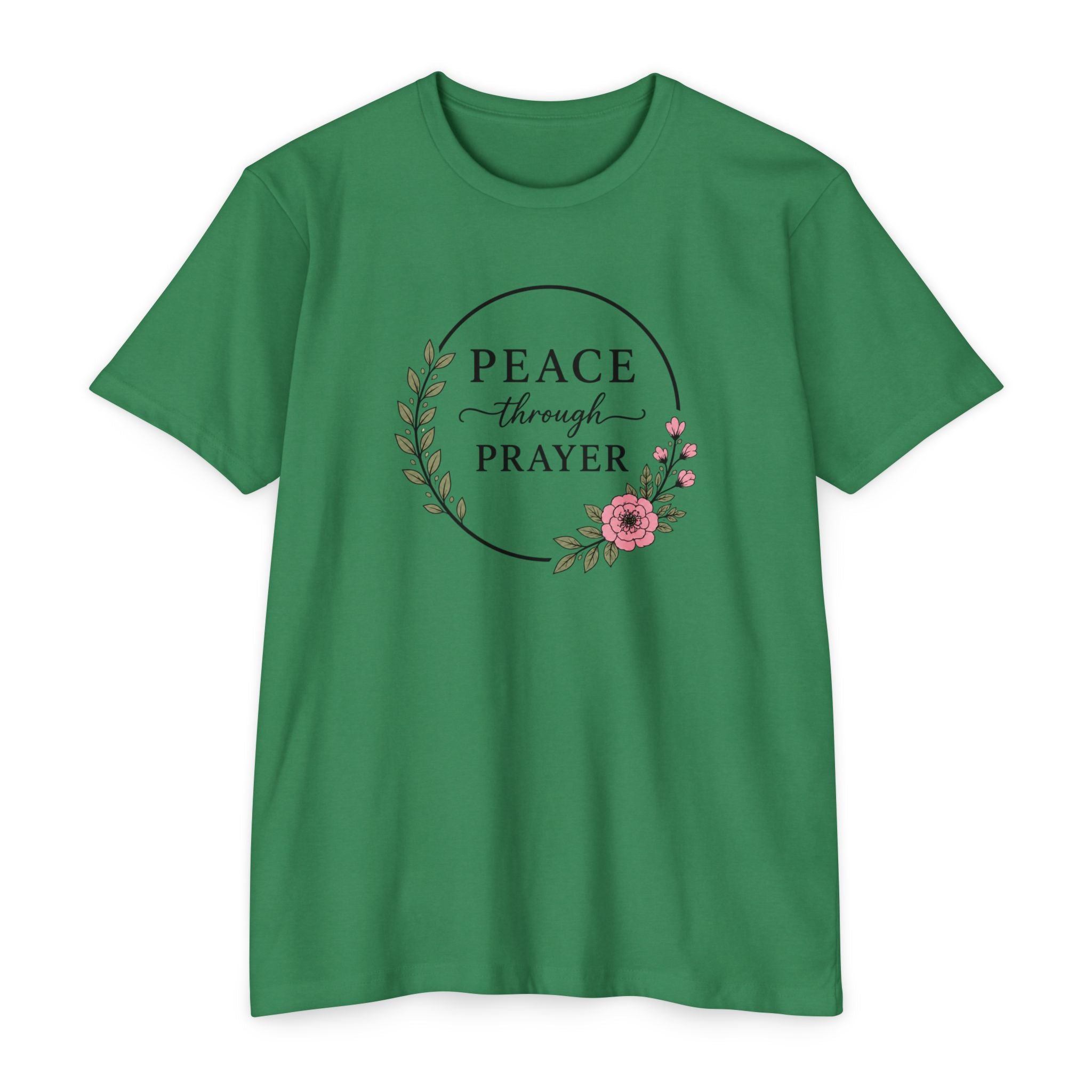 Womens Peace Through Prayer T-Shirt | Christian Faith Cross