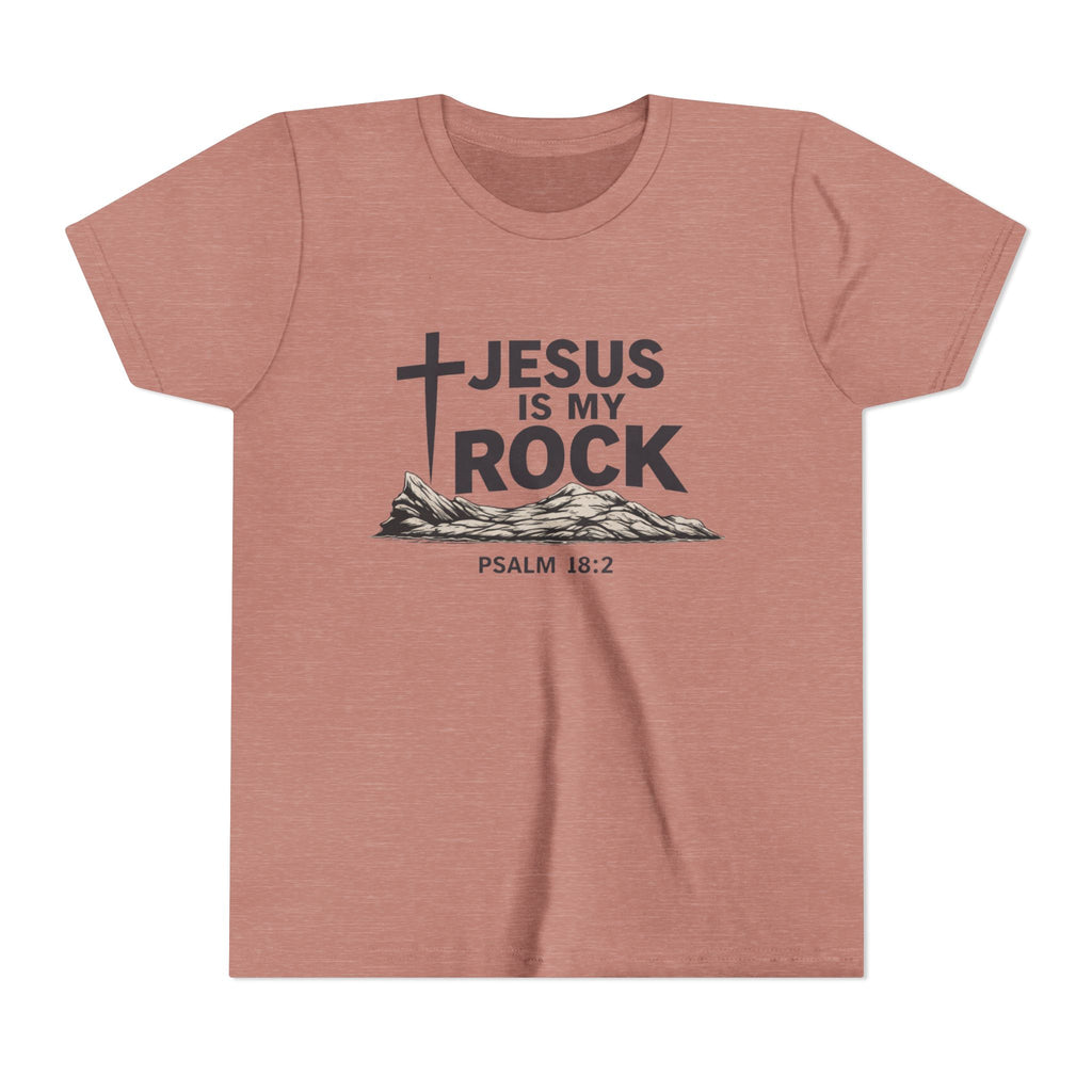 Girls Youth Tee — "Jesus Is My Rock" Psalm 18:2 Christian Kids T-Shirt