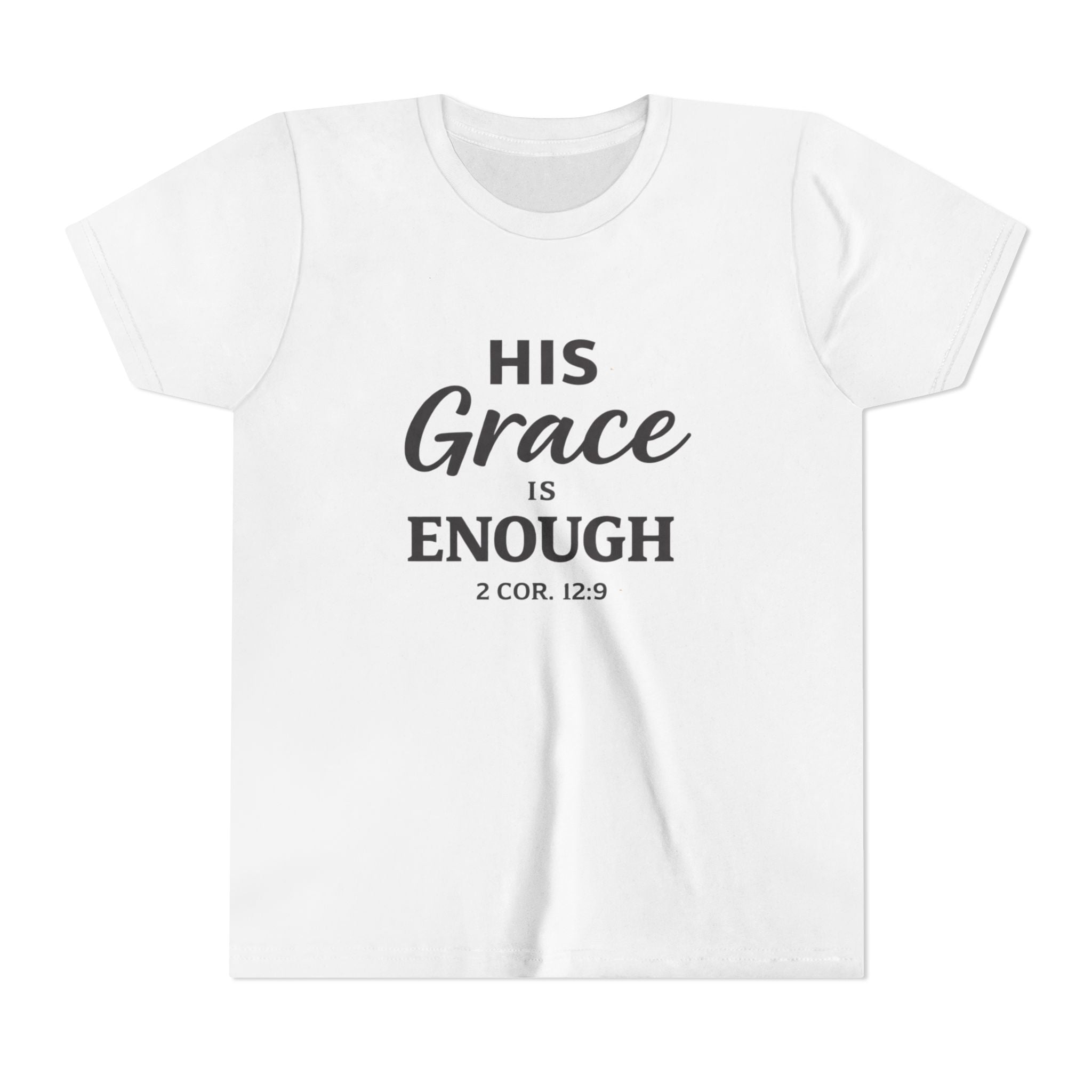 Boys Youth Tee — "His Grace Is Enough" Christian Faith Shirt (2 Cor. 12:9)