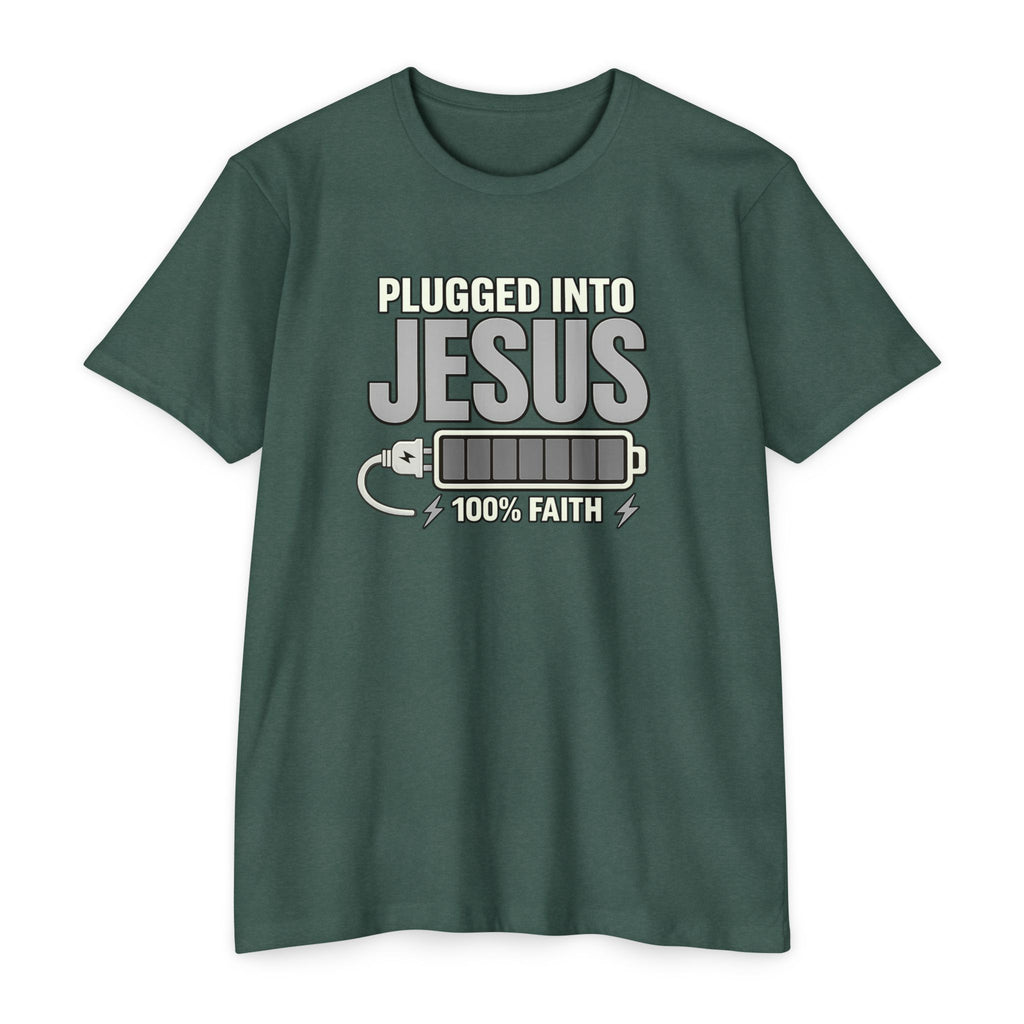 Women "Plugged Into Jesus" Faith Inspired Tee