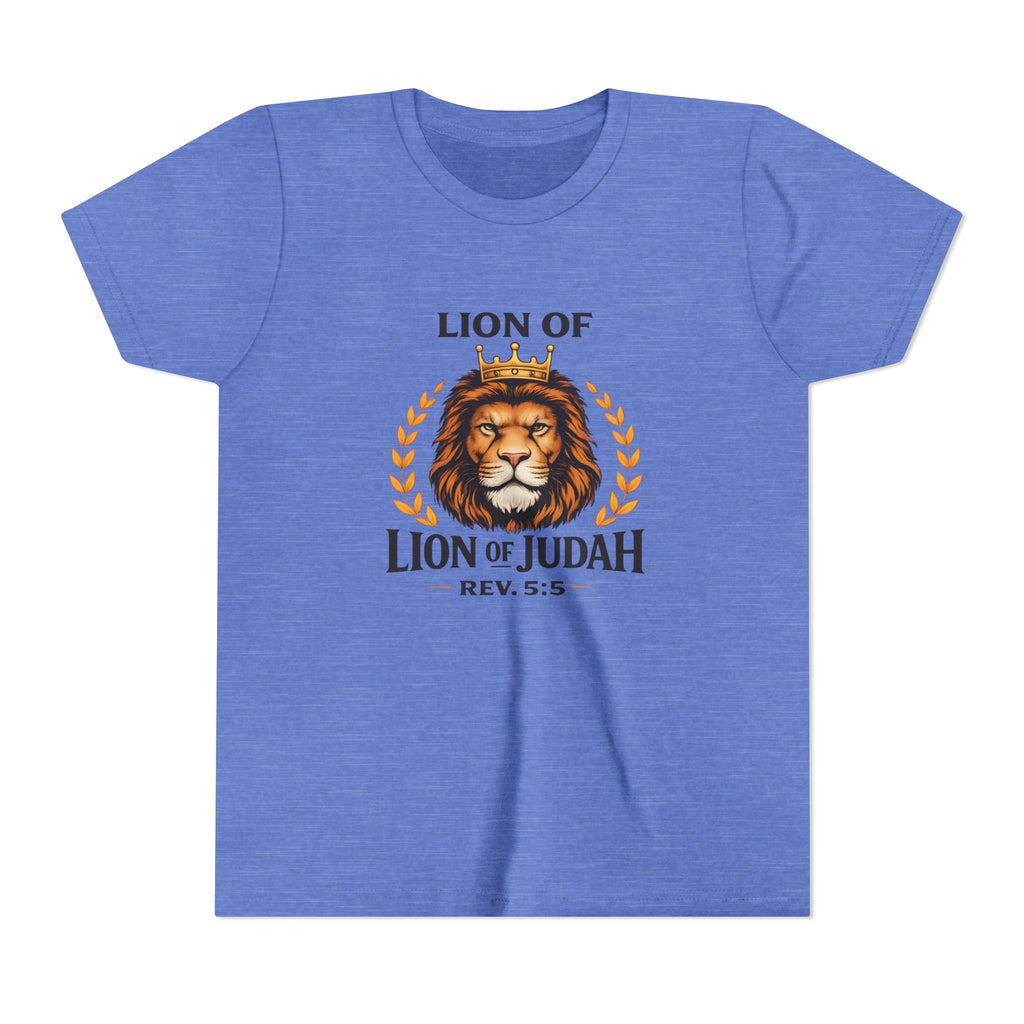 Boys Youth T-Shirt — 'Lion of Judah' Crowned Lion Biblical Tee (Rev. 5:5)