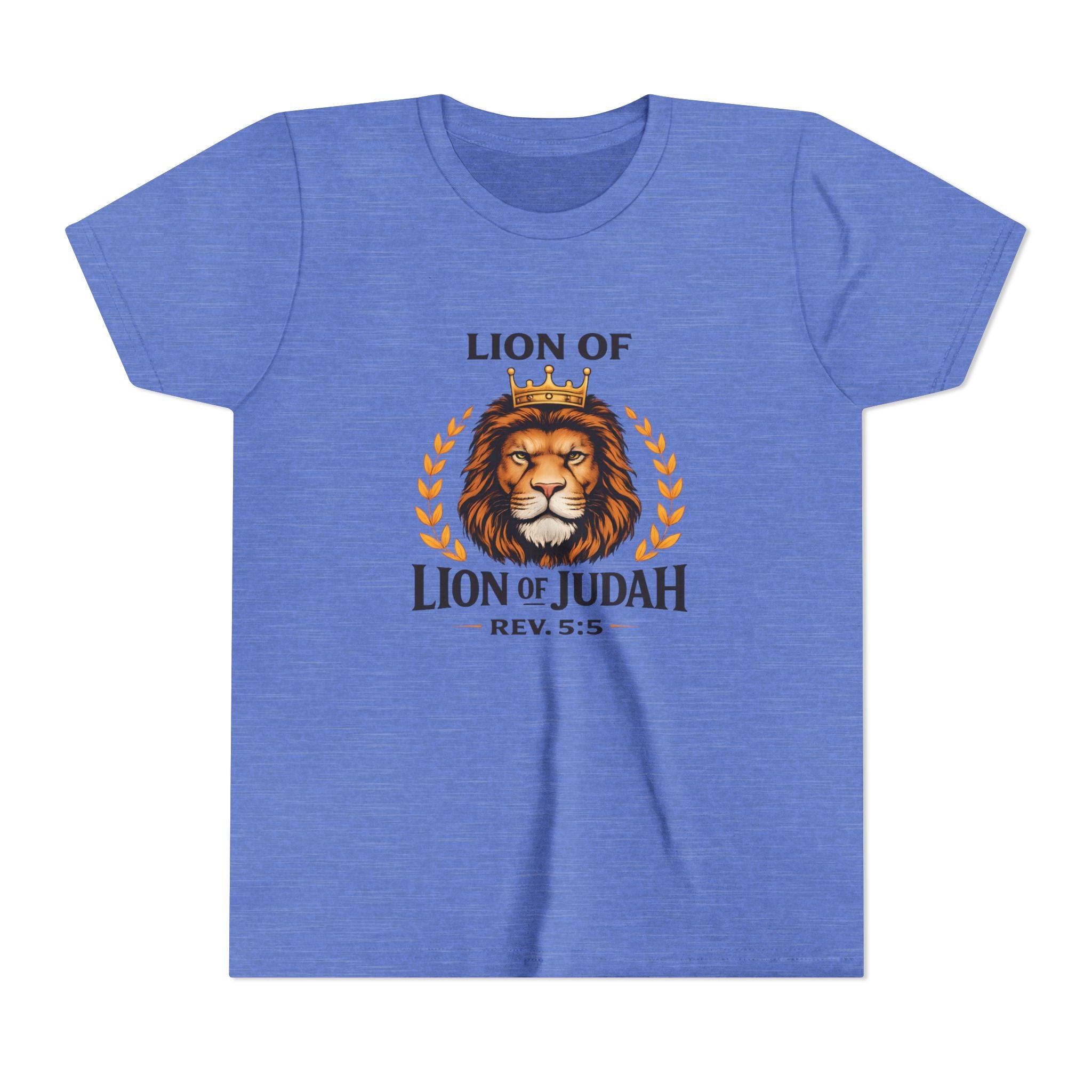 Boys Youth T-Shirt — 'Lion of Judah' Crowned Lion Biblical Tee (Rev. 5:5)