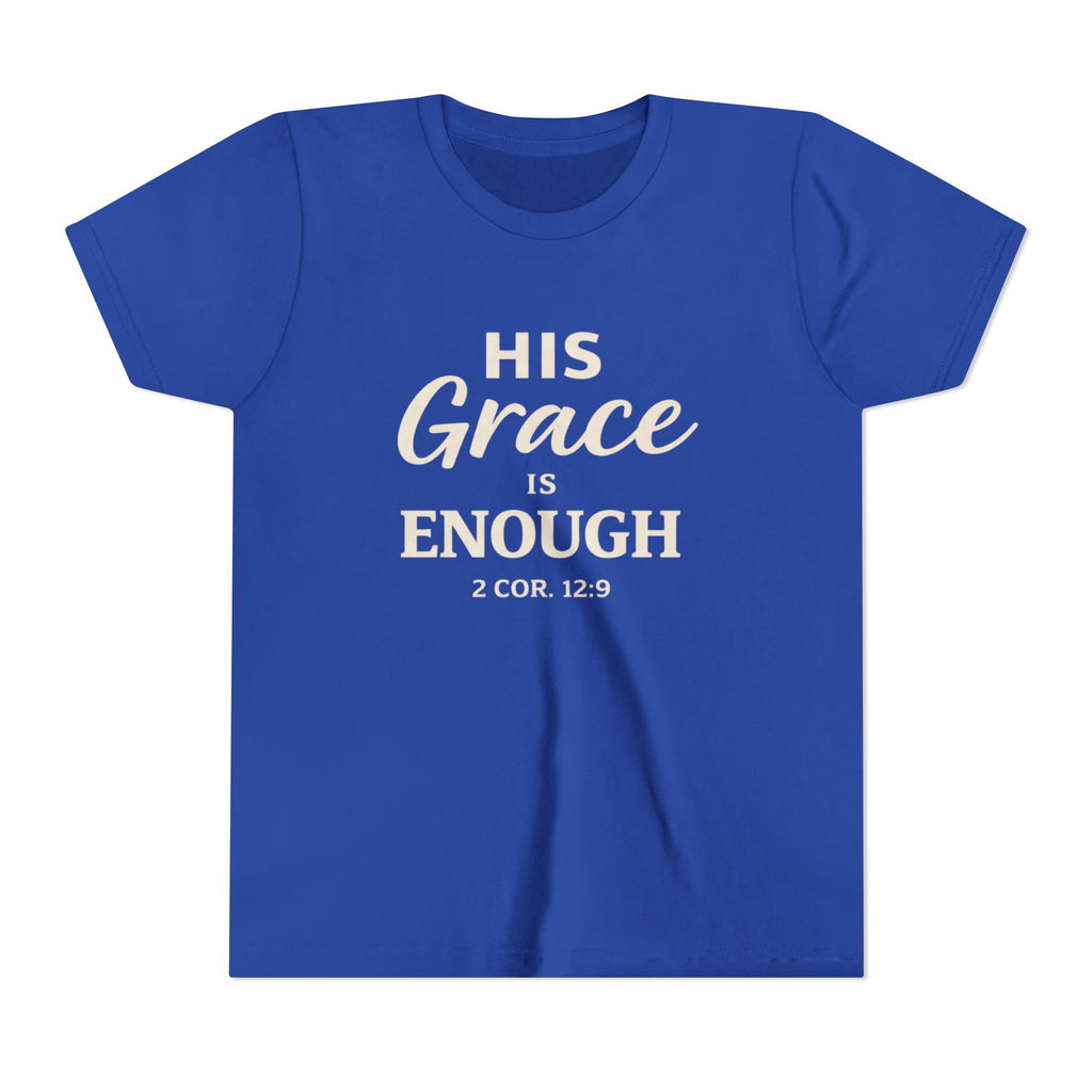 Boys Youth Tee — "His Grace Is Enough" Christian Faith Shirt (2 Cor. 12:9)
