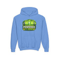 Youth Hoodie — "Powered by God" Green Battery Christian Sweatshirt