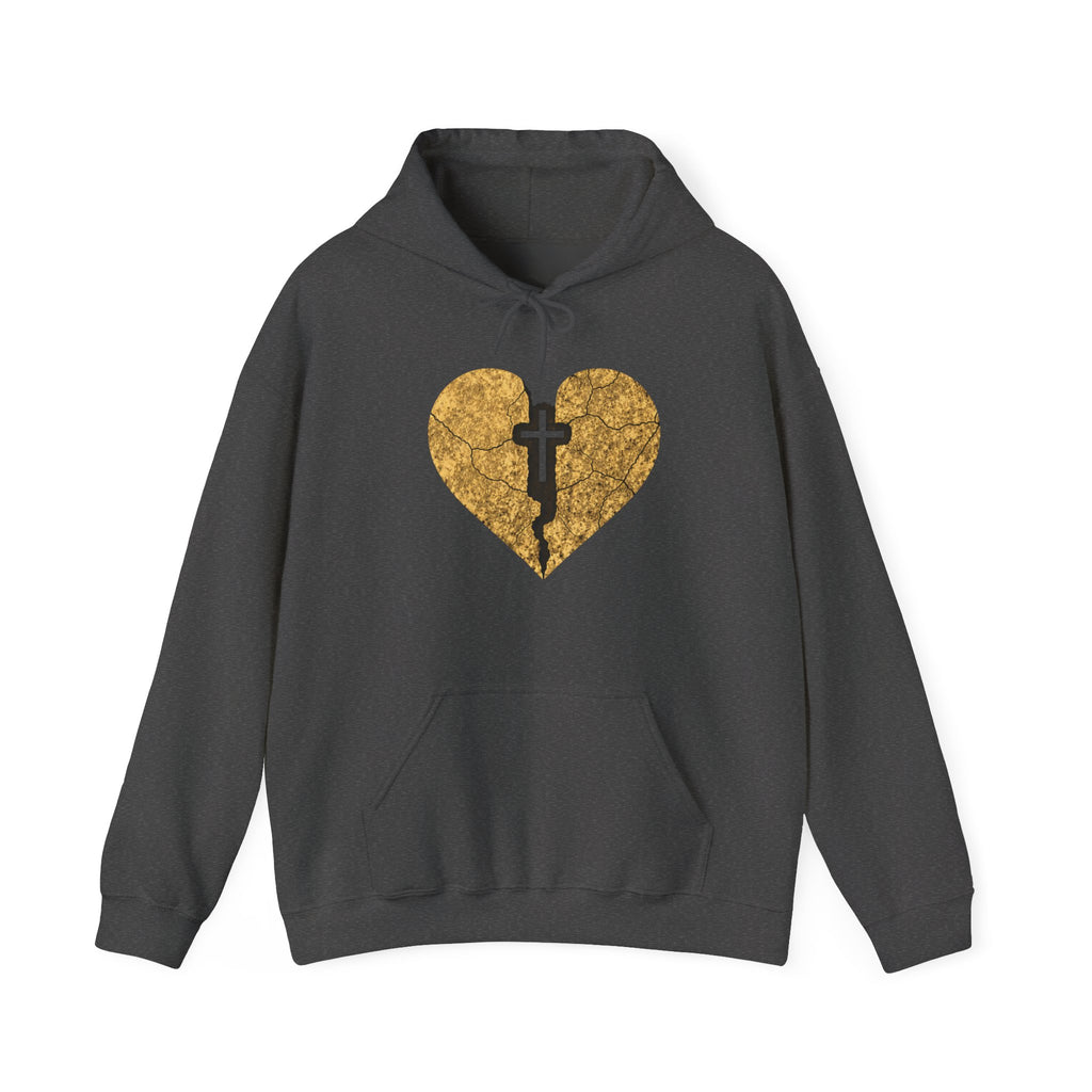 Womens Gold Heart Cross Hoodie — Christian Faith Pullover