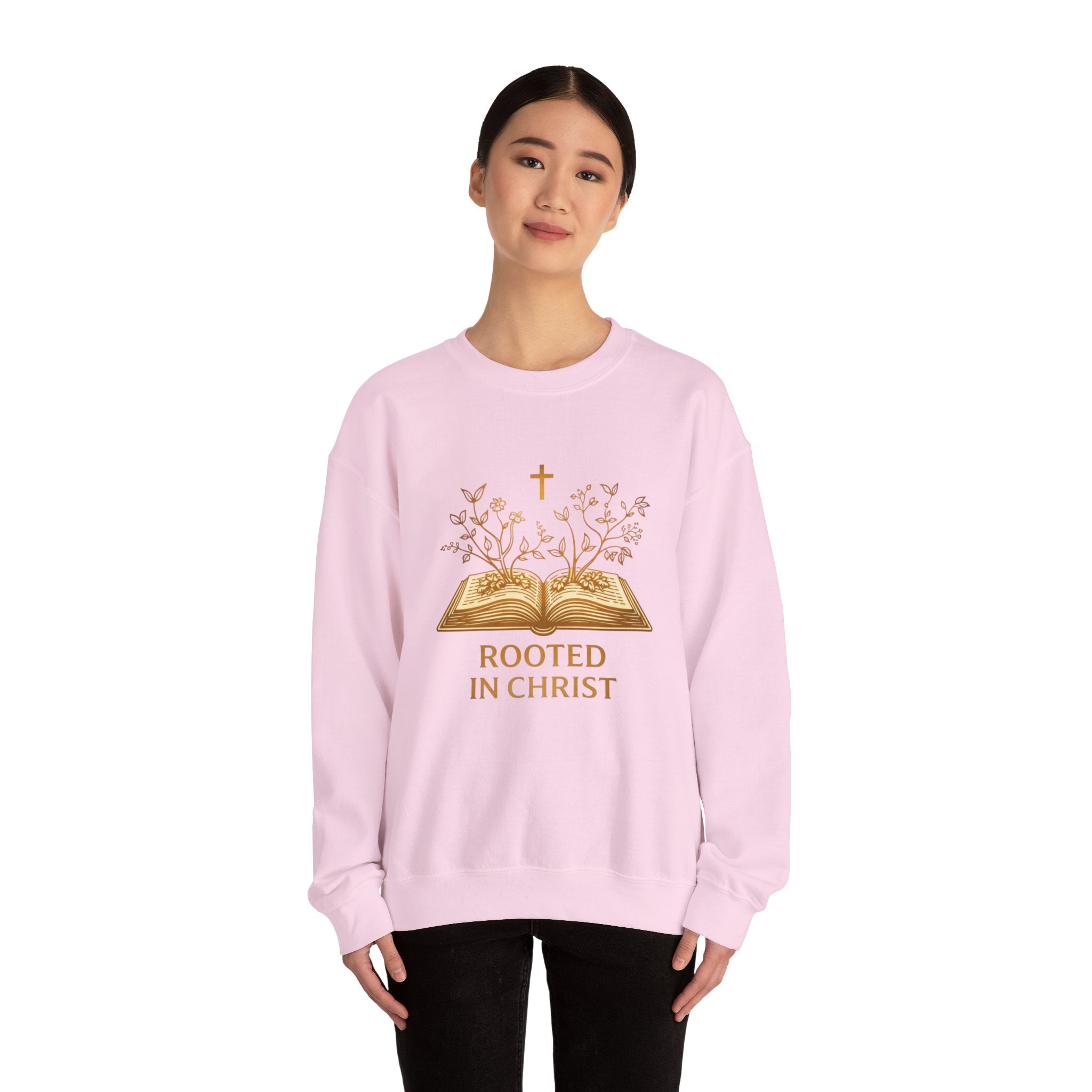 Womens Rooted in Christ Sweatshirt — Christian Faith Bible Graphic Crewneck