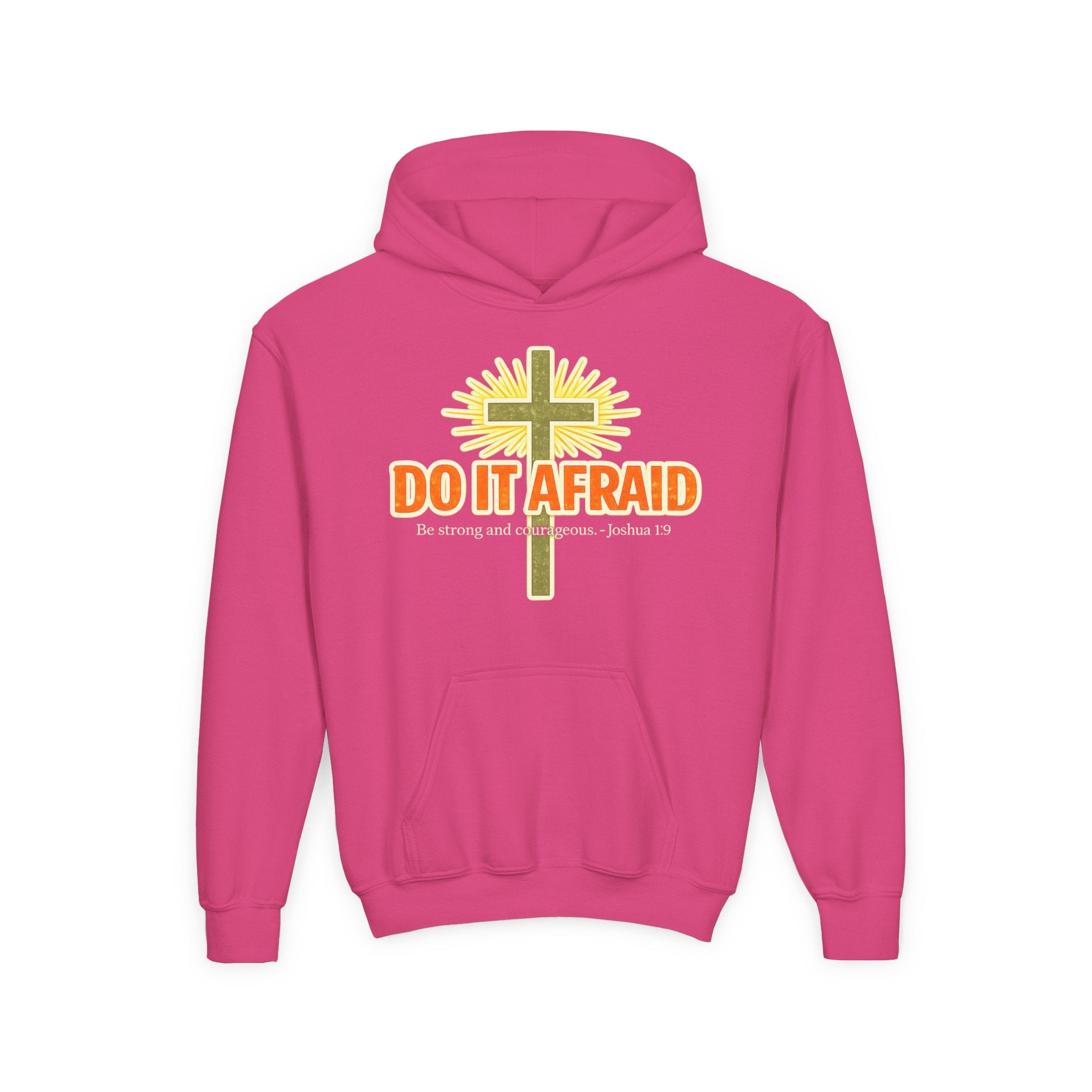 Youth Hoodie - "Do It Afraid" Inspirational Christian Cross Sweatshirt (Joshua 1:9)