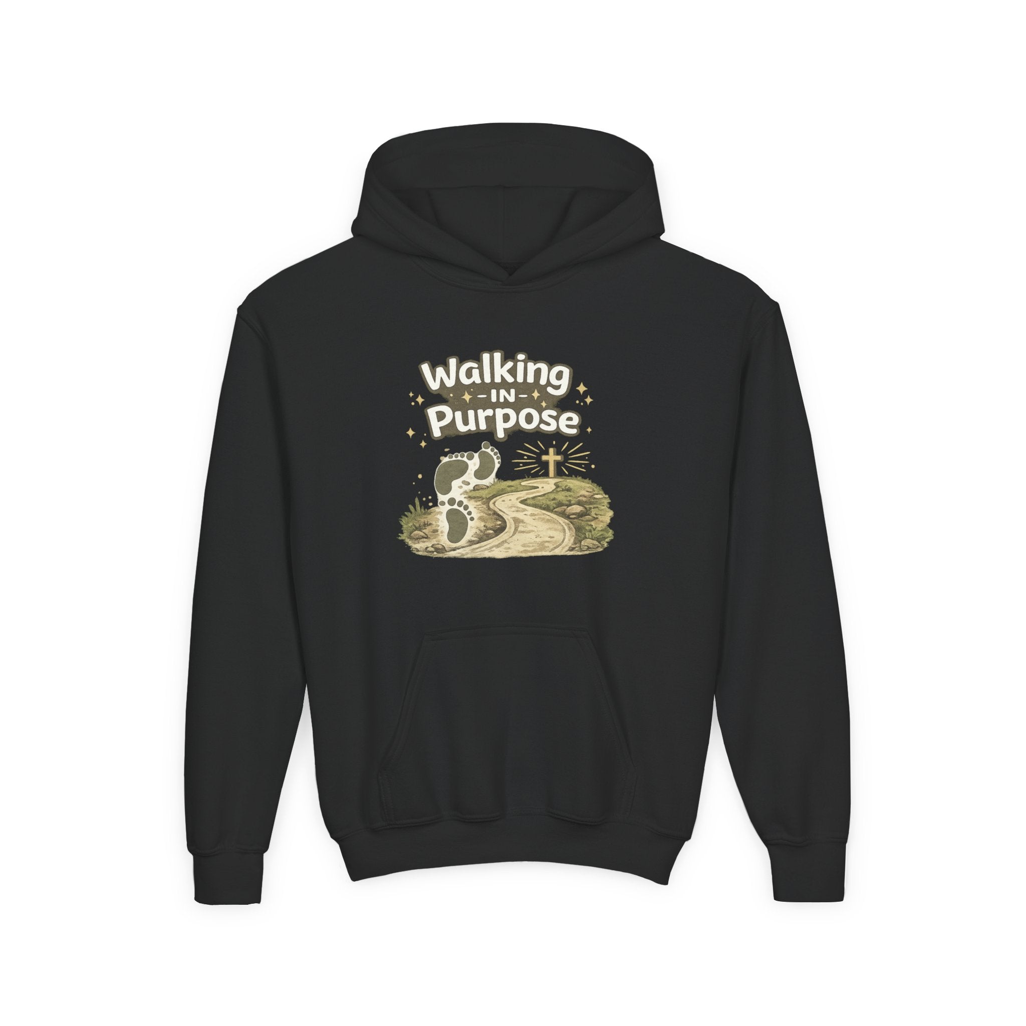 Youth Hoodie — "Walking in Purpose" Inspirational Christian Graphic