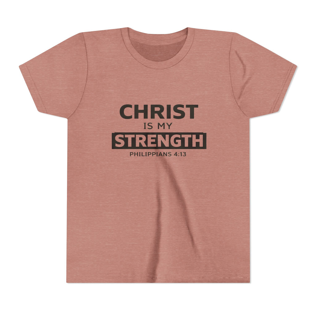 Boys Youth Tee - "Christ Is My Strength" Philippians 4:13 Christian Kids Shirt