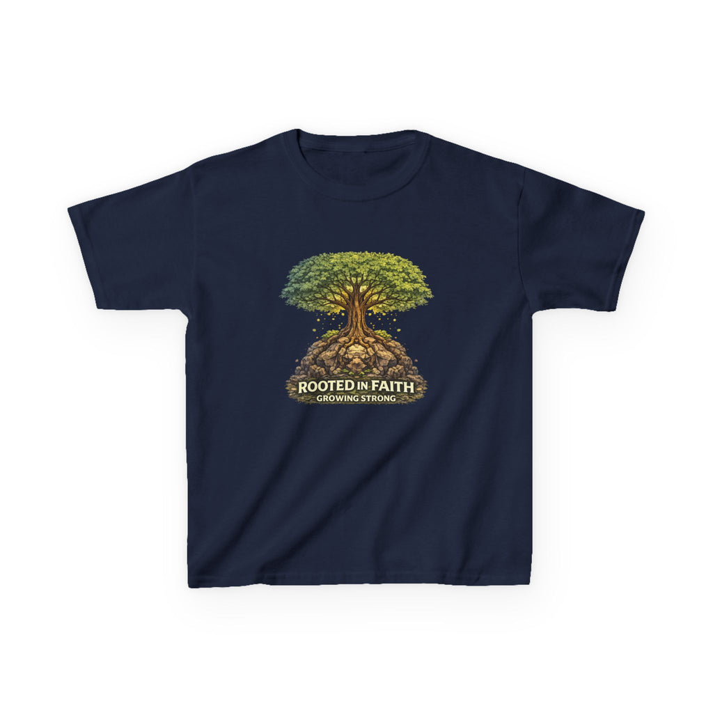 Kids Tee — 'Rooted in Faith' Tree Graphic