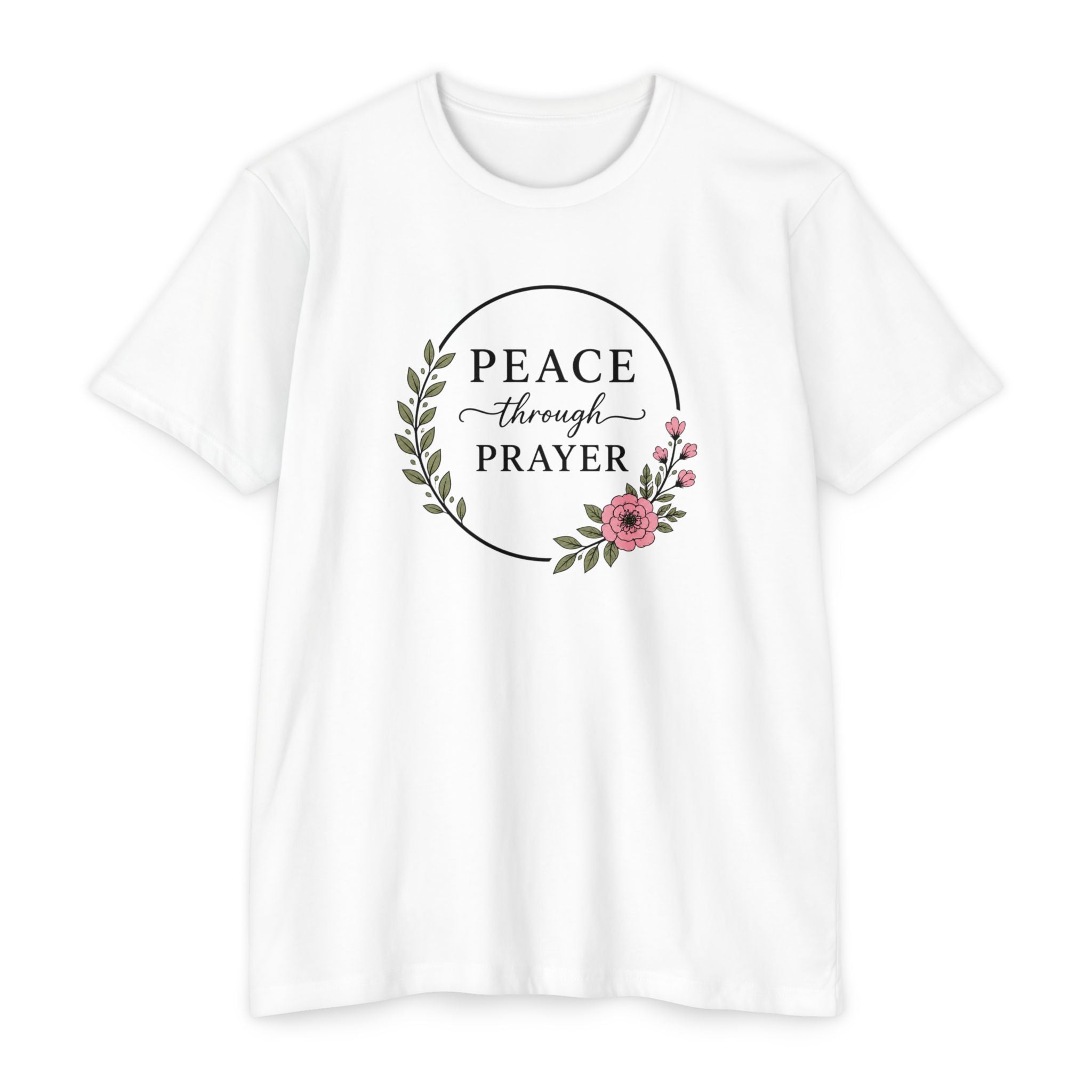 Womens Peace Through Prayer T-Shirt | Christian Faith Cross