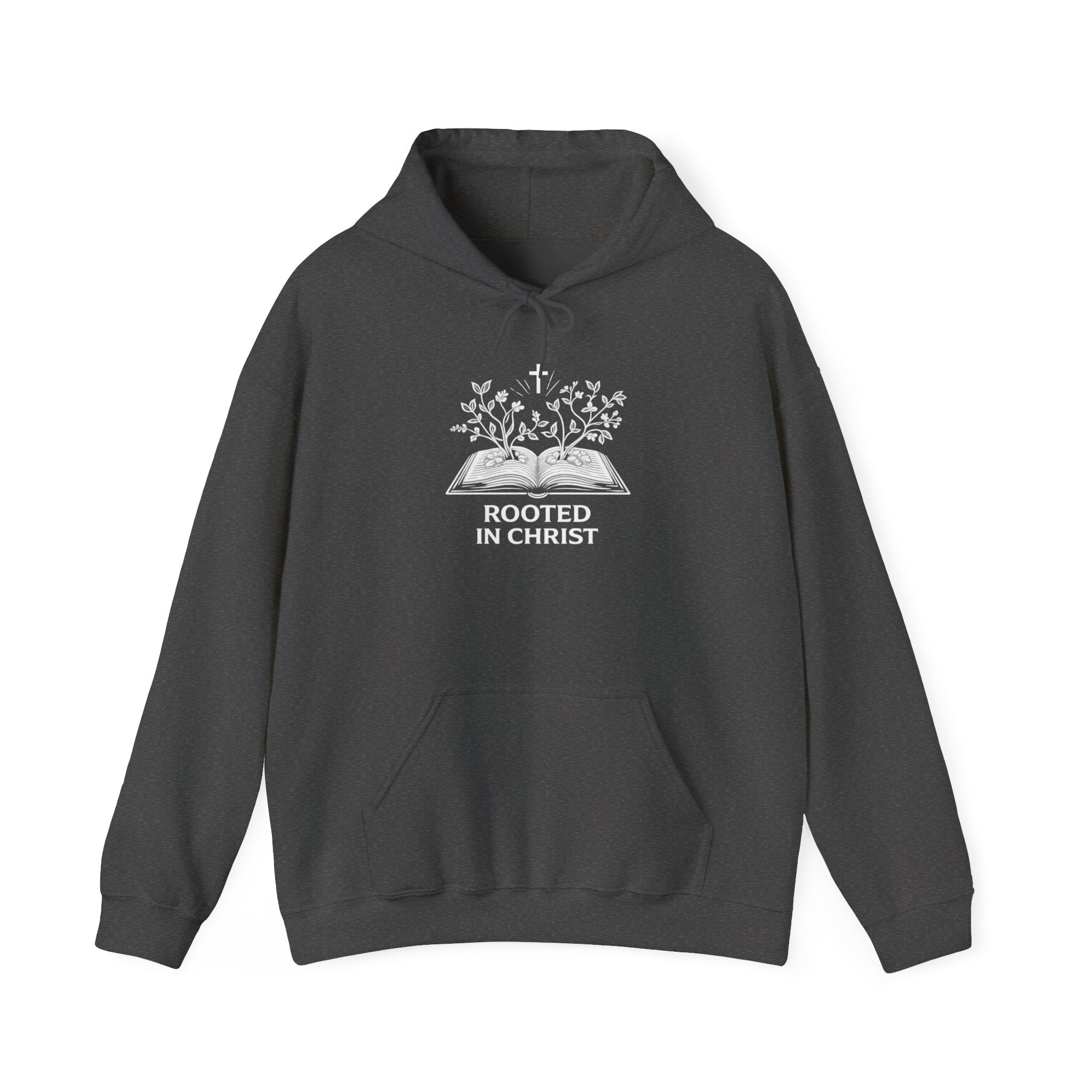 Mens Christian Hoodie — "Rooted in Christ" Bible Floral Design