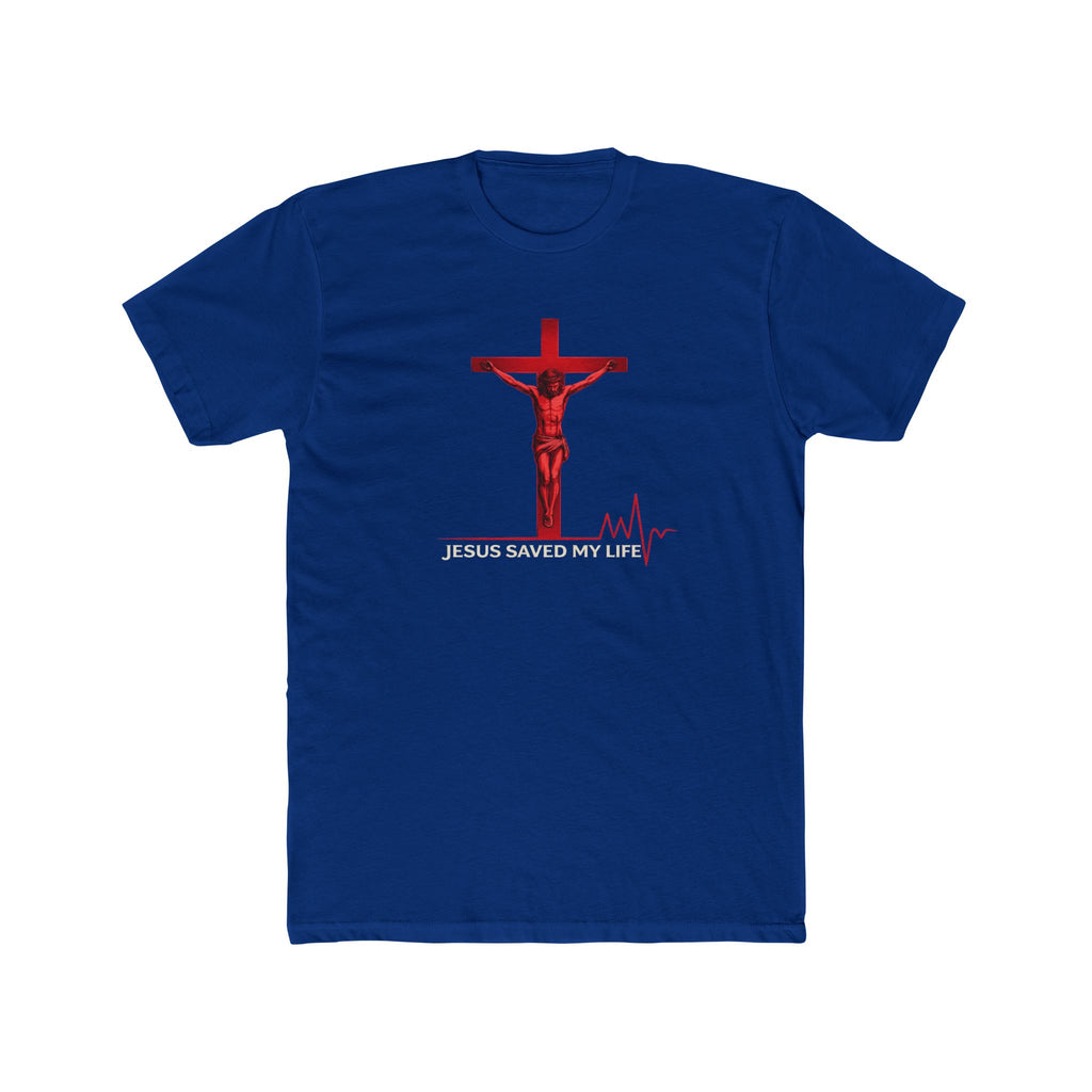 Jesus Saved My Life T-Shirt — Christian Cross Tee with Heartbeat Design
