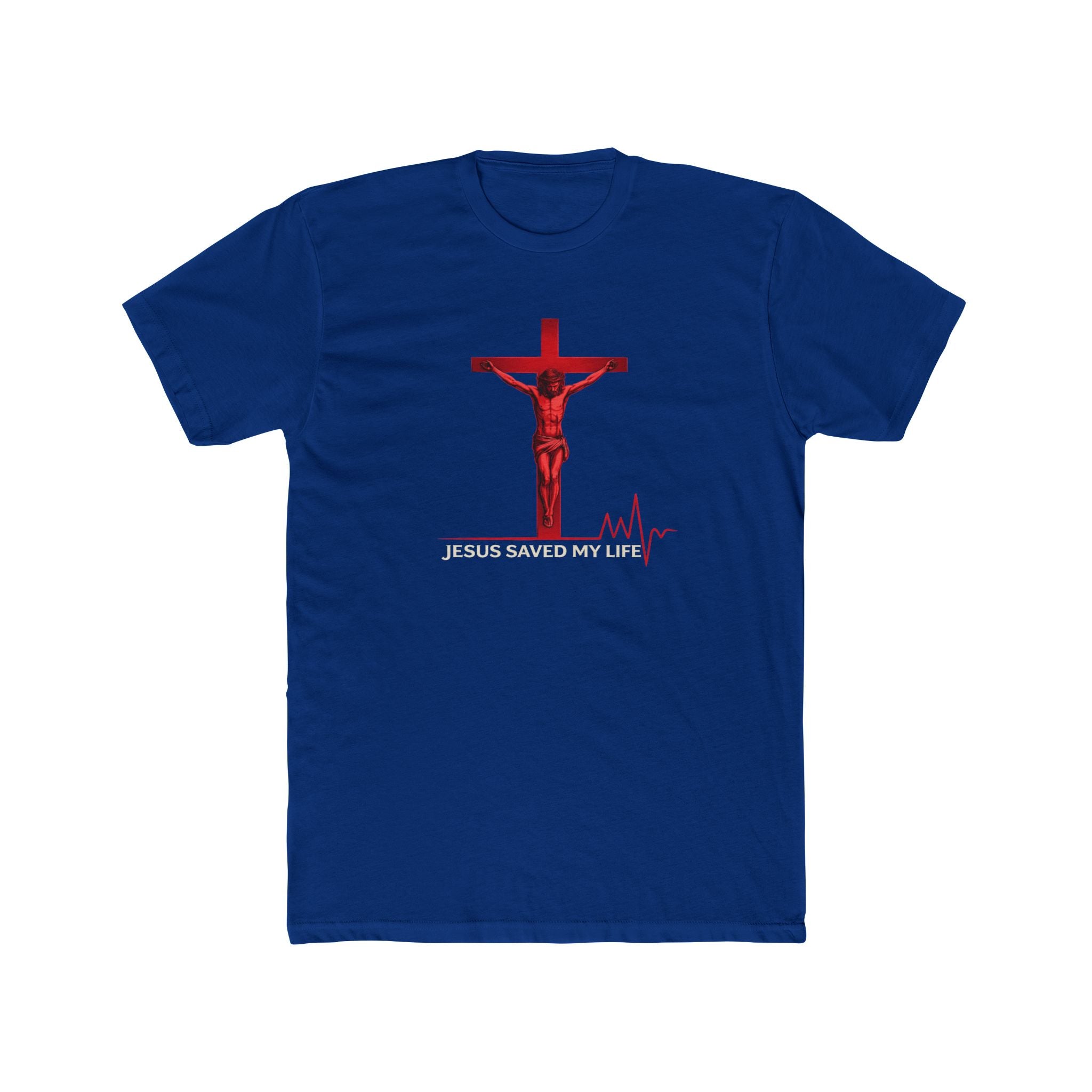 Jesus Saved My Life T-Shirt — Christian Cross Tee with Heartbeat Design