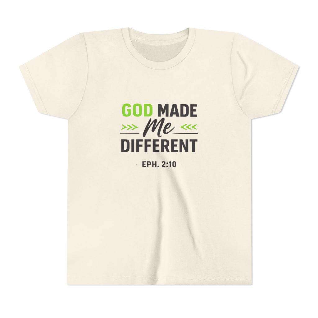 Boys Youth Tee - "God Made Me Different" Christian Faith Kids Shirt (Eph. 2:10)