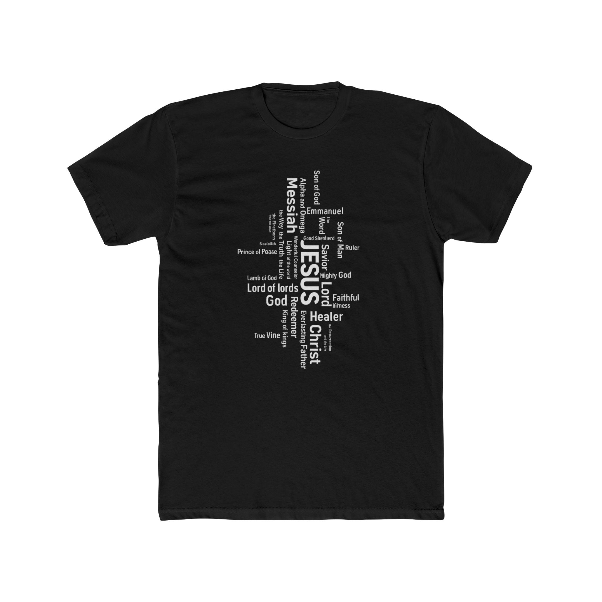 Mens Christian Jesus Word Cloud T-Shirt — Faith-Based Cross Tee