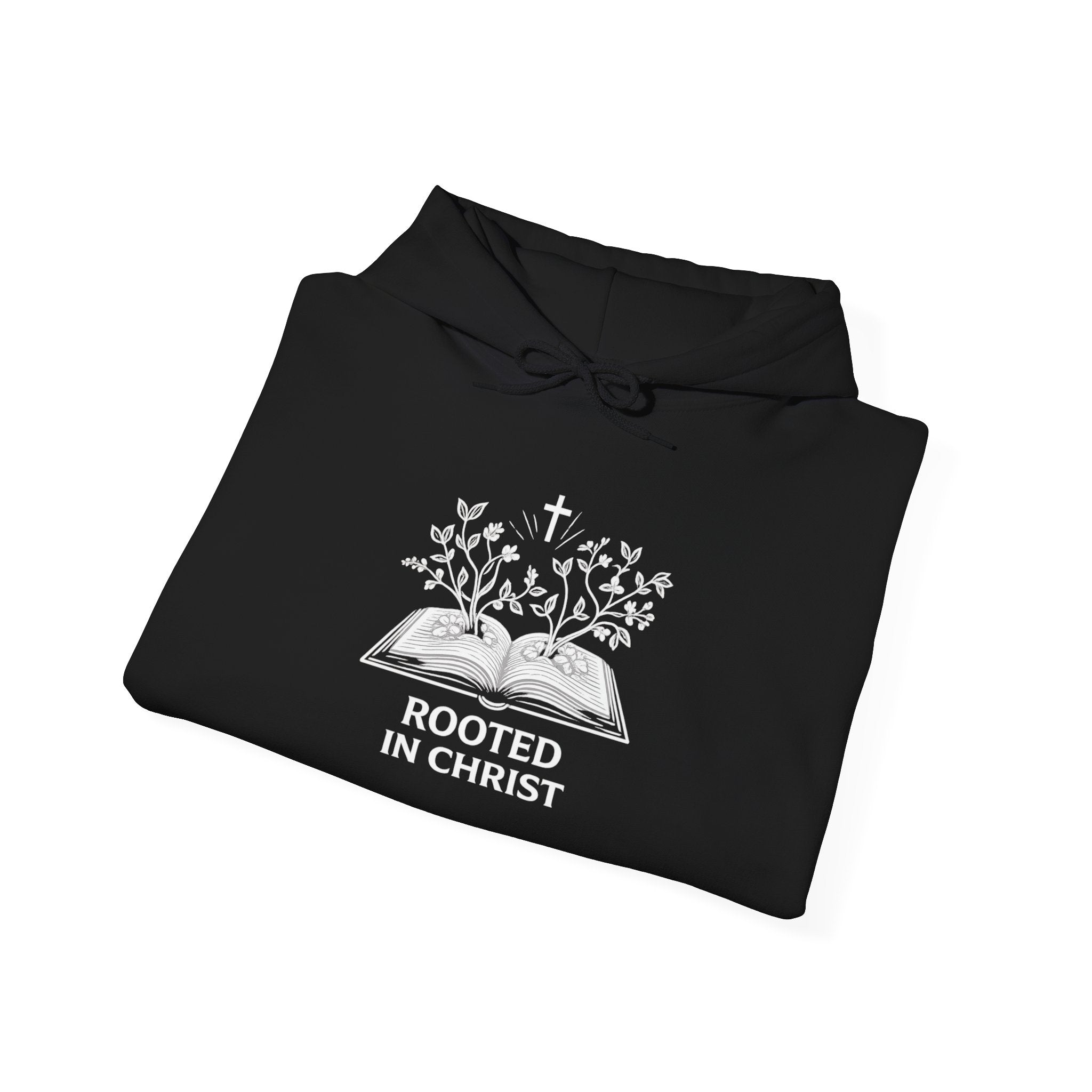 Mens Christian Hoodie — "Rooted in Christ" Bible Floral Design
