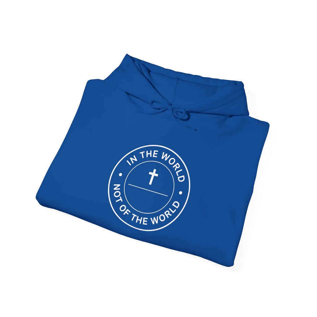 Men Christian Hoodie — “In the World, Not of the World” Cross Pullover
