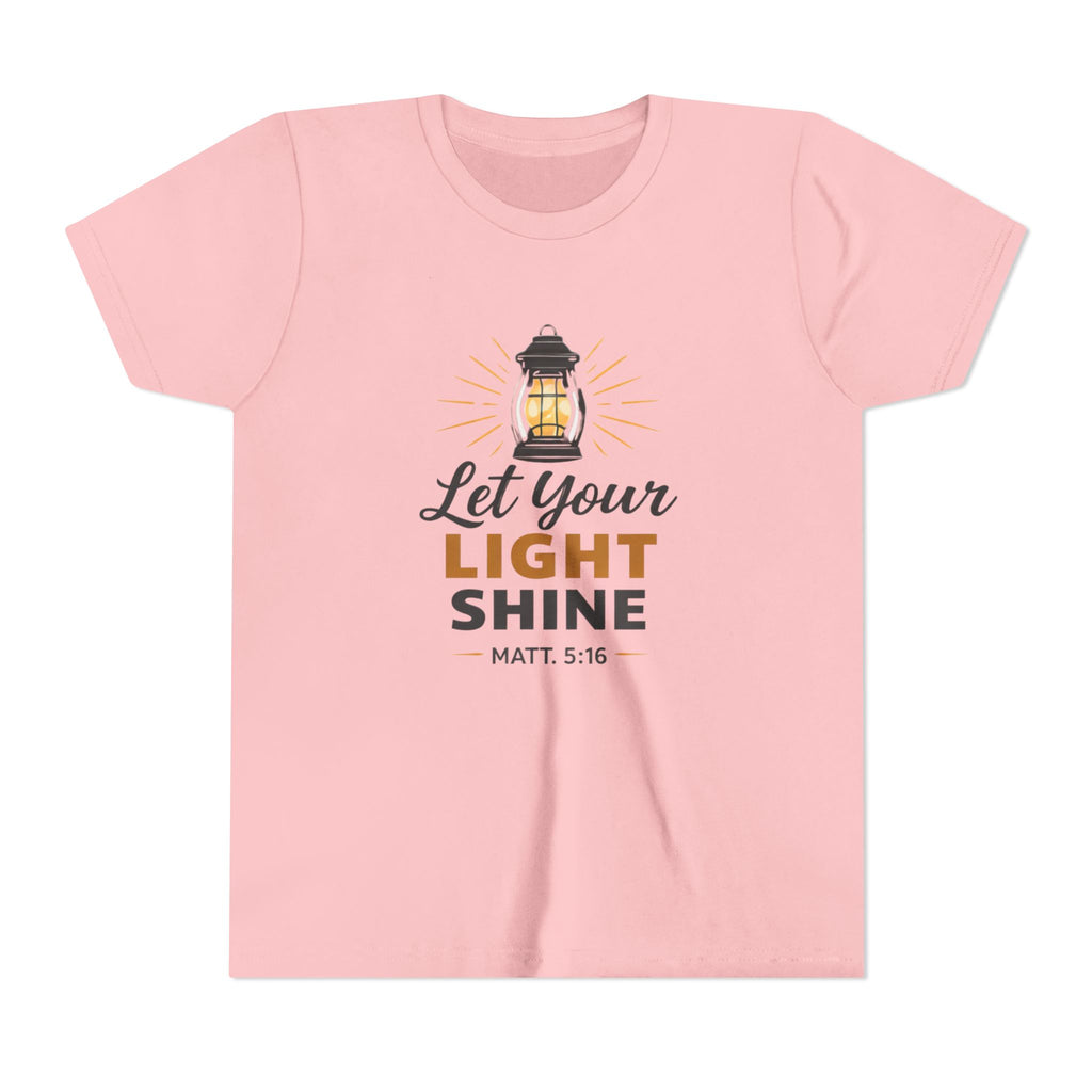 Girls Youth Tee — "Let Your Light Shine" Christian Lantern Shirt (Matt. 5:16)