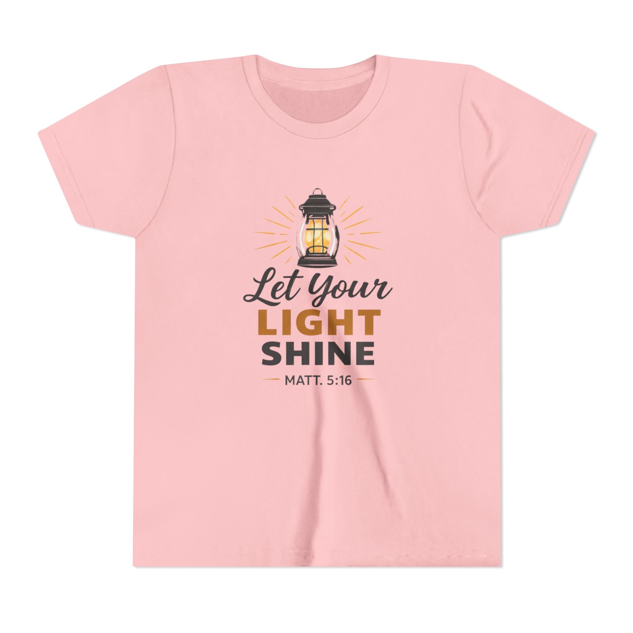 Girls Youth Tee — "Let Your Light Shine" Christian Lantern Shirt (Matt. 5:16)