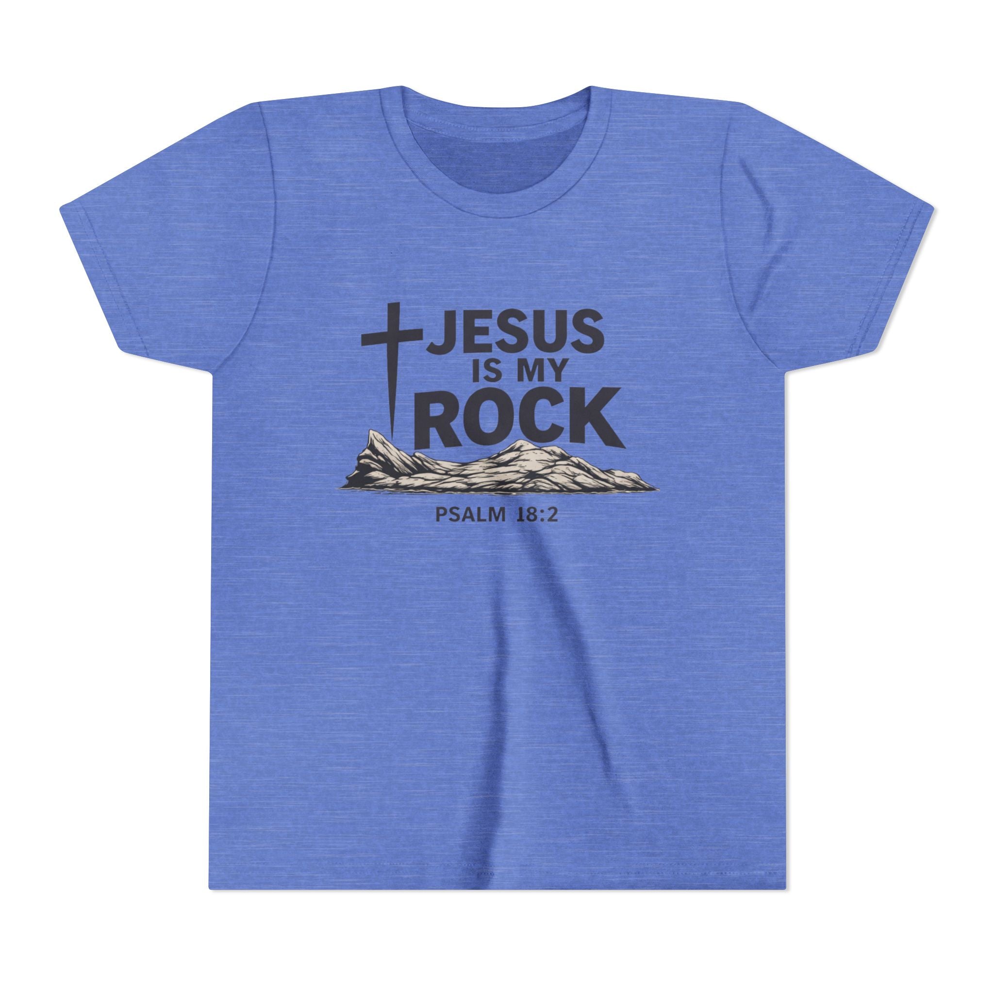 Boys Youth Tee — "Jesus Is My Rock" Psalm 18:2 Christian Kids T-Shirt