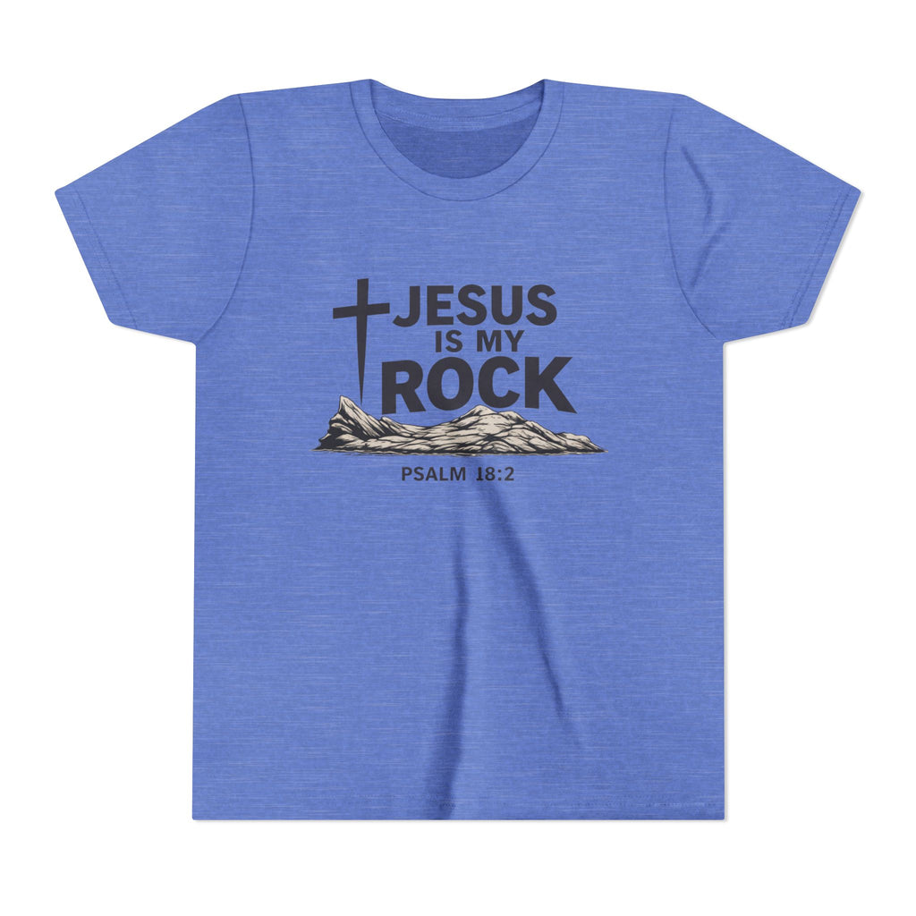 Girls Youth Tee — "Jesus Is My Rock" Psalm 18:2 Christian Kids T-Shirt